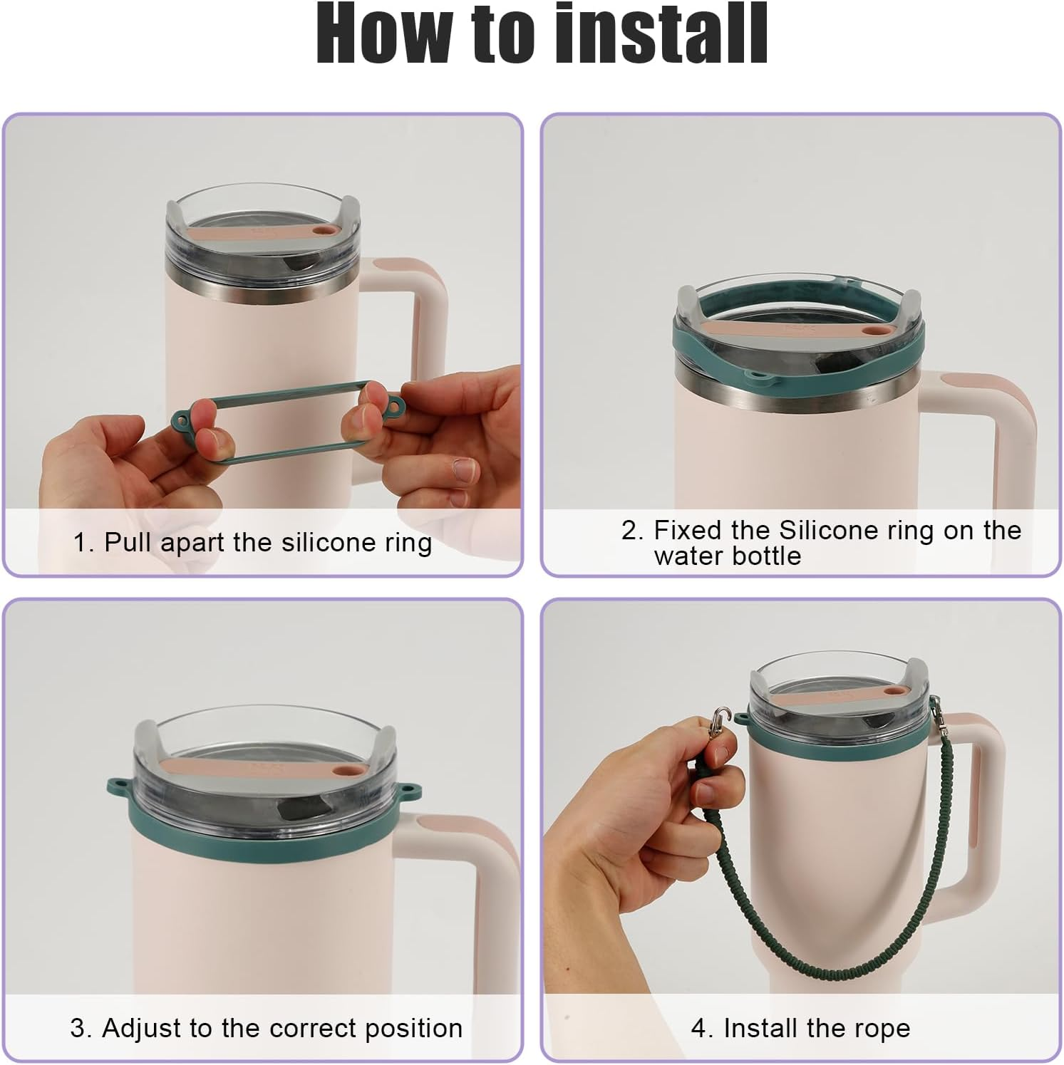 Water Bottle Handle Attachment for Stanley, Silicone Water Bottle Strap Portable Water Bottle Sling, Accessories for Most 8-40Oz Cups - Black image number 3