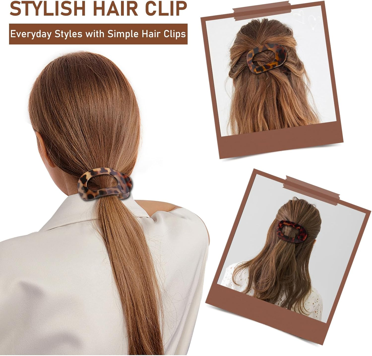 Flat Claw Clips for Women, 6 Pack Ergonomic Curved Hair Clips, Strong Hold Non-Slip Design for Thick & Thin Curly Hair, Leopard Print & Tortoise Shell Colors, Comfortable All-Day Wear for Girls image number 6