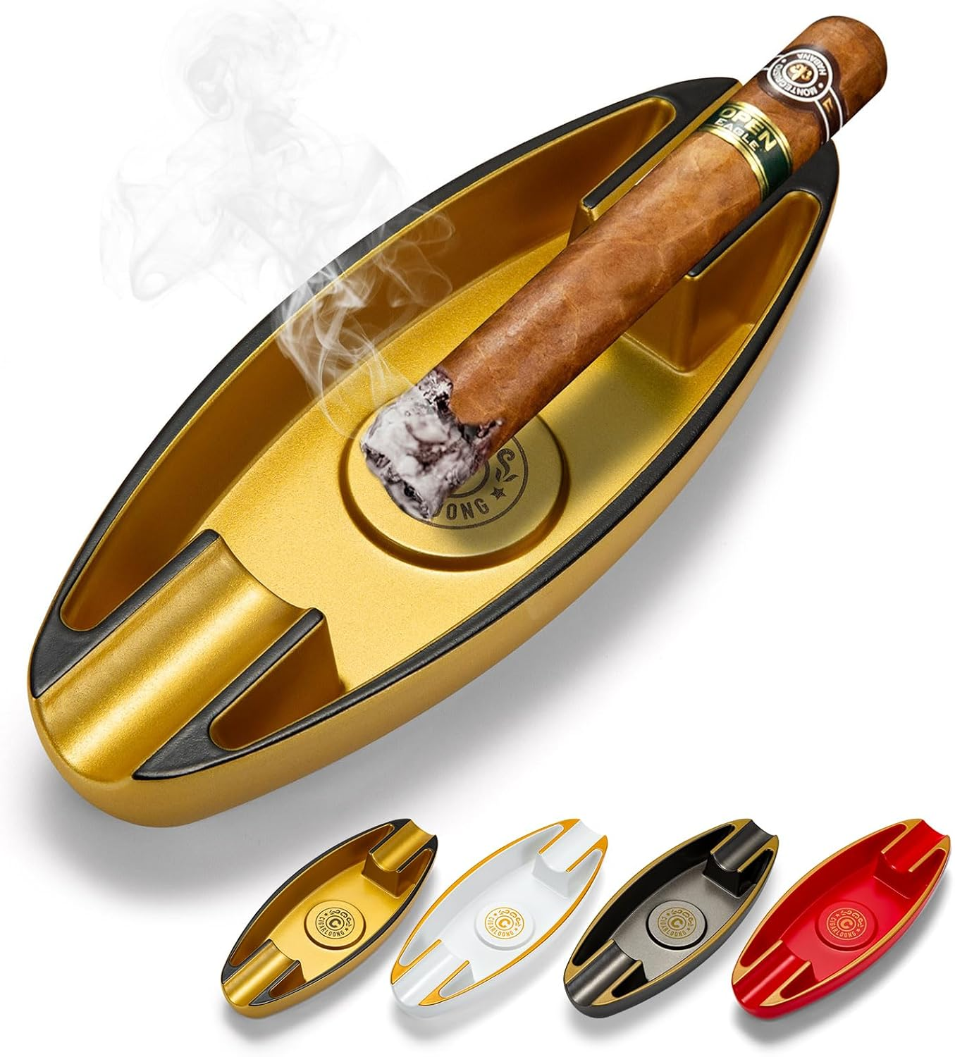 CIGARWONG Cigar Ashtray with 2 Cigar Holder Portable Travel Ashtray Unique for Outdoors Indoors