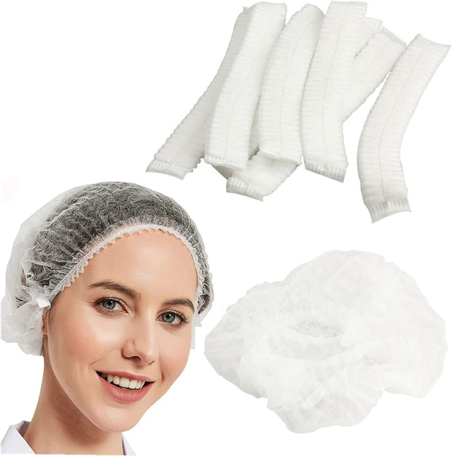 100X Disposable Hair Net, Bouffant Caps Hairnet Dust Head Cover, Stretch Elastic Shower Cap Nonwoven Unisex Soft and Breathable for Food Service Kitchen Salons Home Baking, Disposable Hair Net Caps(White 100 Pcs) - Blue 100 Pcs image number 2