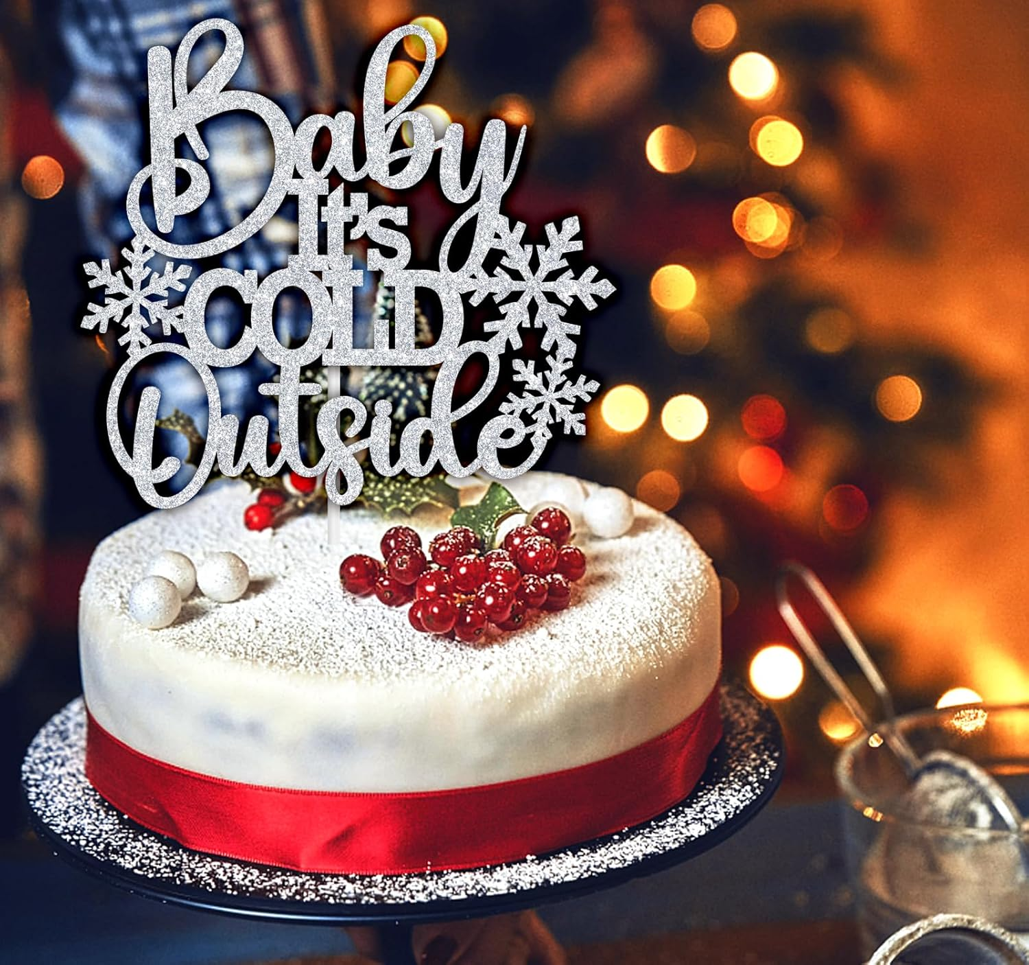 Baby It'S Cold outside Cake Topper, Winter Onderland/Sweet Little Snowflake Cake Decor, Snowflake Baby Shower/Gender Reveal Birthday Party Decorations Supplies, Silver Glitter image number 4
