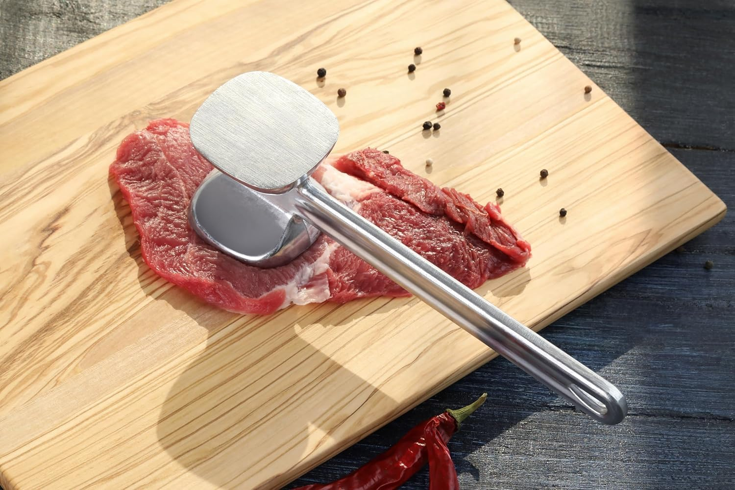 Liyquint Dual-Sided Meat Hammer & Tenderizer &ndash; Heavy Duty Meat Mallet for Steak, Chicken, Fish, Pork &ndash; Kitchen Meat Pounder Tool for Grilling & Home Cooking (Silver) image number 3