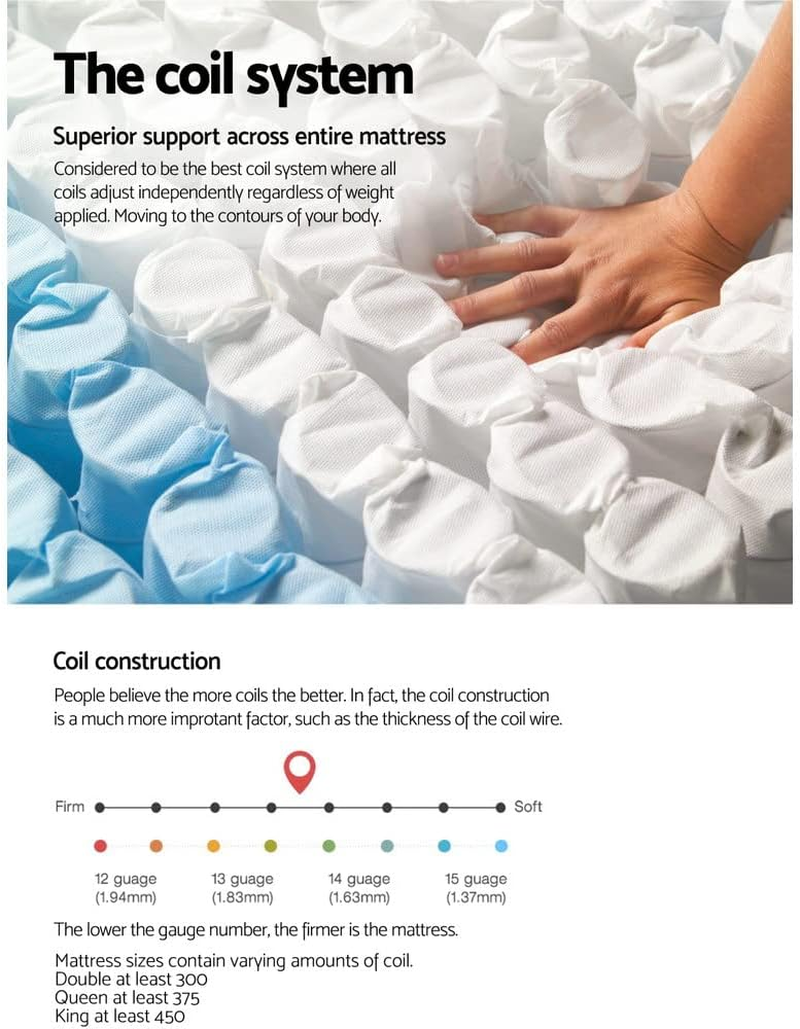 Giselle Bedding Double Mattress Bed Foam Mattresses 27Cm Thickness, with 5-Zone Pocket Spring System and Breathable Euro Top, 5Yrs Warranty, Medium Firm, White + Blackwith Vacuum Packed image number 4