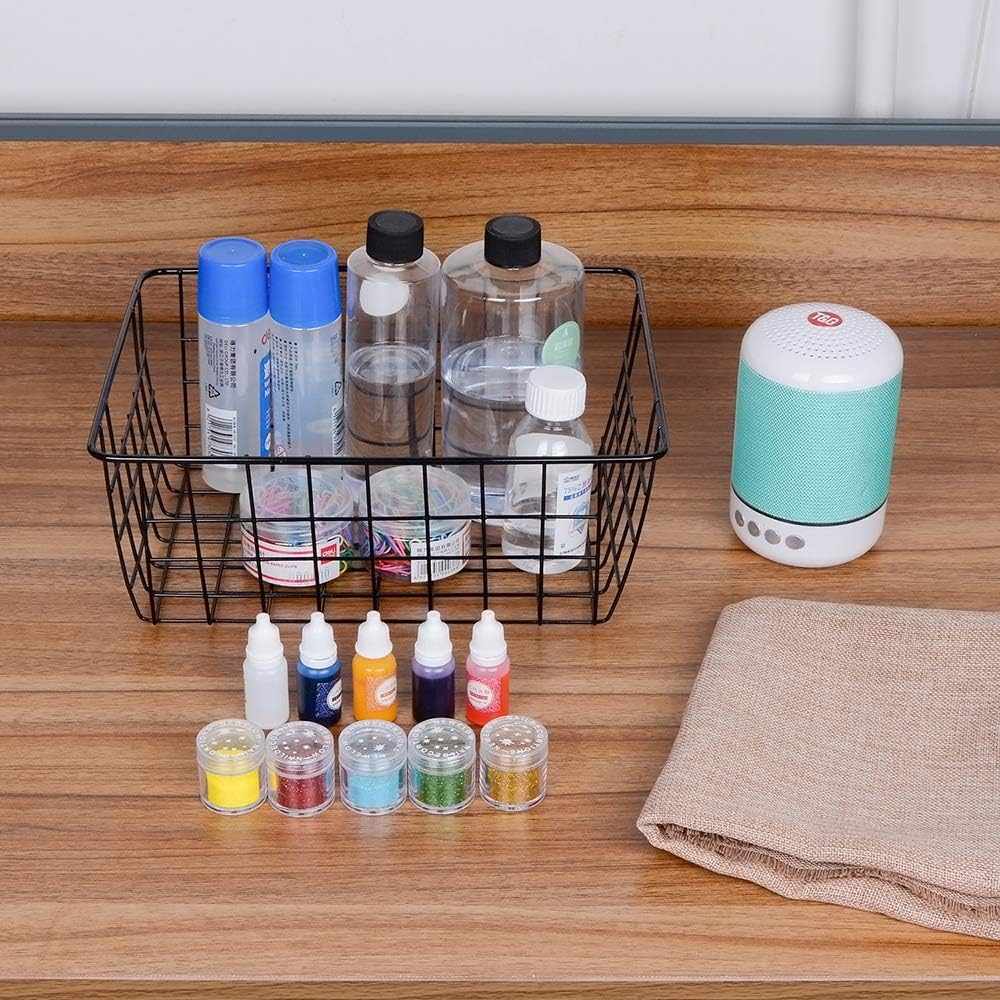 6PCS Wire Storage Baskets, Premium Metal Storage Organizer Basket, Small Size Metal Baskets for Home Office Kitchen, Black