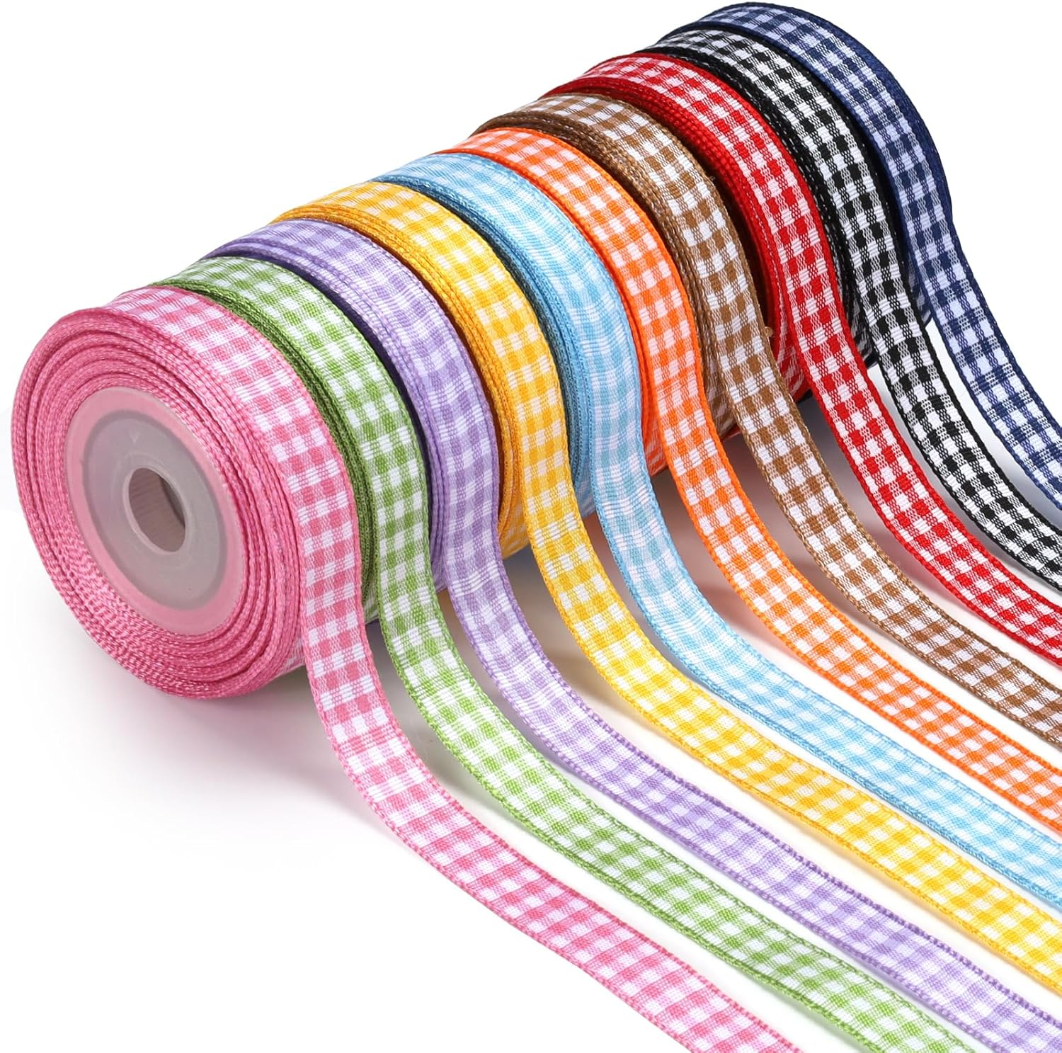 WRAPLA 10 Rolls Gingham Ribbon Set - 10Mm Wide 9M/Roll Easter Craft Ribbon for Gift Wrapping, Wedding Decorations, Hair Accessories & Aussie Florist Supplies (3/8" X10Yd) image number 6