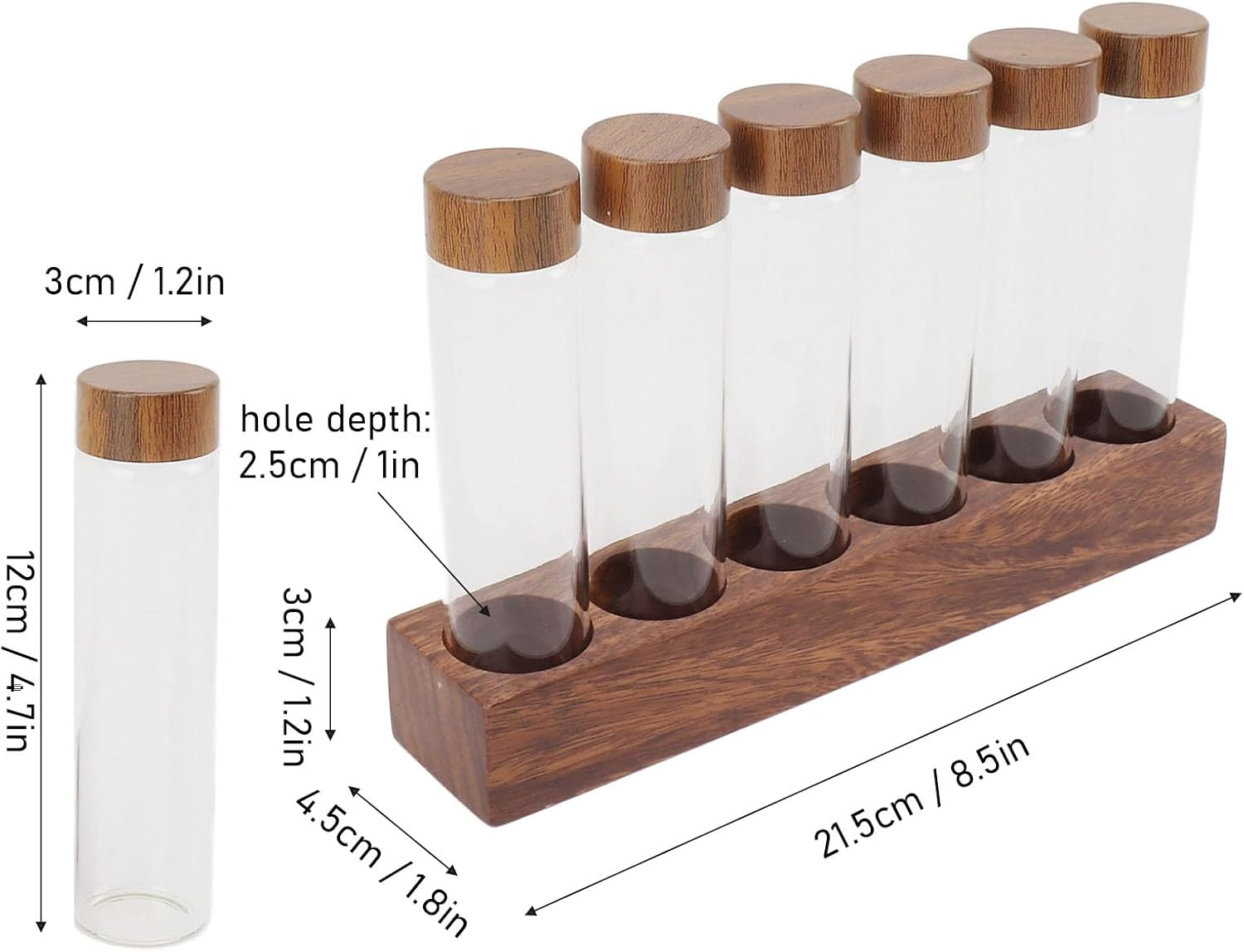 Coffee Bean Cellars, Glass Single Dose Coffee Beans Storage Tubes with Walnut Wood Stand Lid & Funnel, Glass Cellars Single Dose Coffee Bean Container for Cafe Kitchen (6 Tube) image number 2