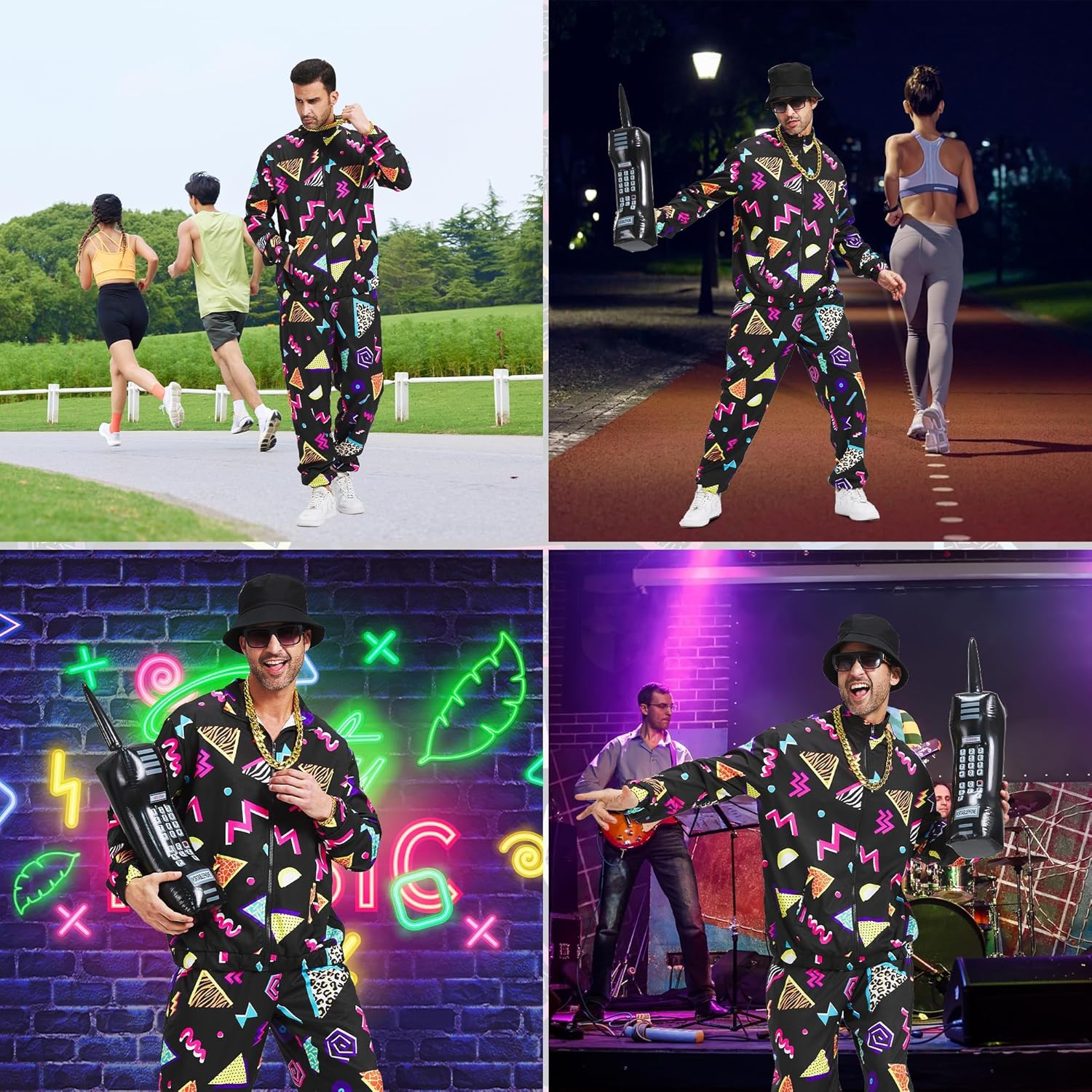 Slowton Women Men 80S 90S Costume - Retro Tracksuit Set Lightweight Long Sleeve Zippered Jacket Pant Set, Fashion Disco Clothing Outfit Sportswear Hip Hop Tracksuit for Rock Festivals Carnival Party image number 3