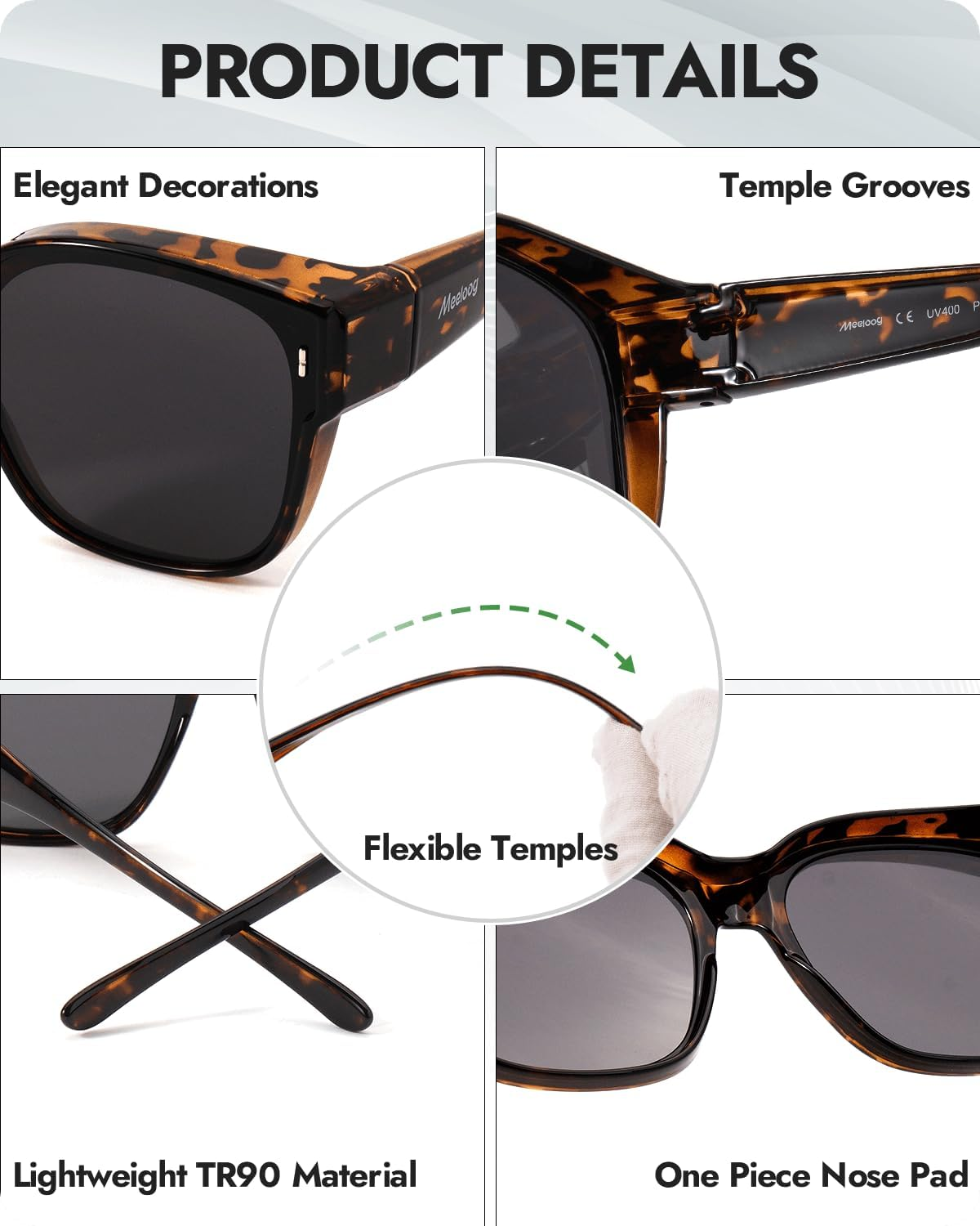 Meeloog Large Polarized Fit over Glasses Sunglasses for Women Men, Oversized Trendy Square Shades for Driving Riding MST0110 image number 1