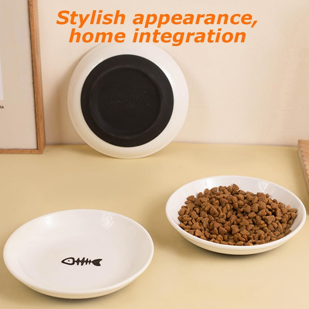 Cat Food Bowls,Fishbone Dish,Ceramic Cat Plate,Cute Fish Bone Design,Cat Dishes with Non Slip Silicone Bottom,Shallow Wide Kitten Plates,For Dry and Wet Food image number 5