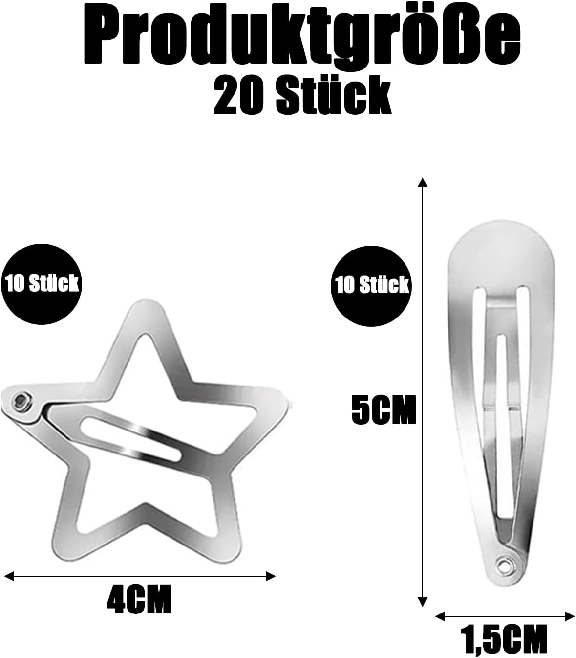 QZKJQDD Pack of 20 Star Hair Clips, Y2K Five-Pointed Star, Silver, Cute Small Hair Clips, Hollowed Star Hair Pin for Children, Girls and Women (3 Mm, 4 Mm) image number 3