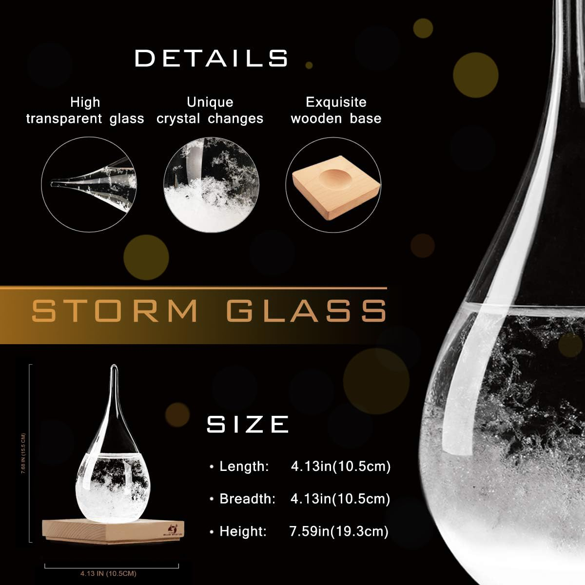 Storm Glass Weather Station - Cloud Storm Crystal Weather Forecast Bottle |Water Drops for Home and Office | Creative Stylish Decorative Desktop Weather Predictor | Weather Instrument image number 1