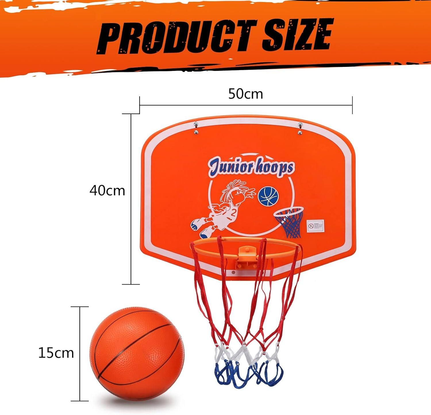 Genki Indoor Mini Basketball Hoop Set over the Door Wall Mounted Basketball Backboard 50 X 40Cm for Kids and Adults Home Outdoor Office W/Ball & Pump