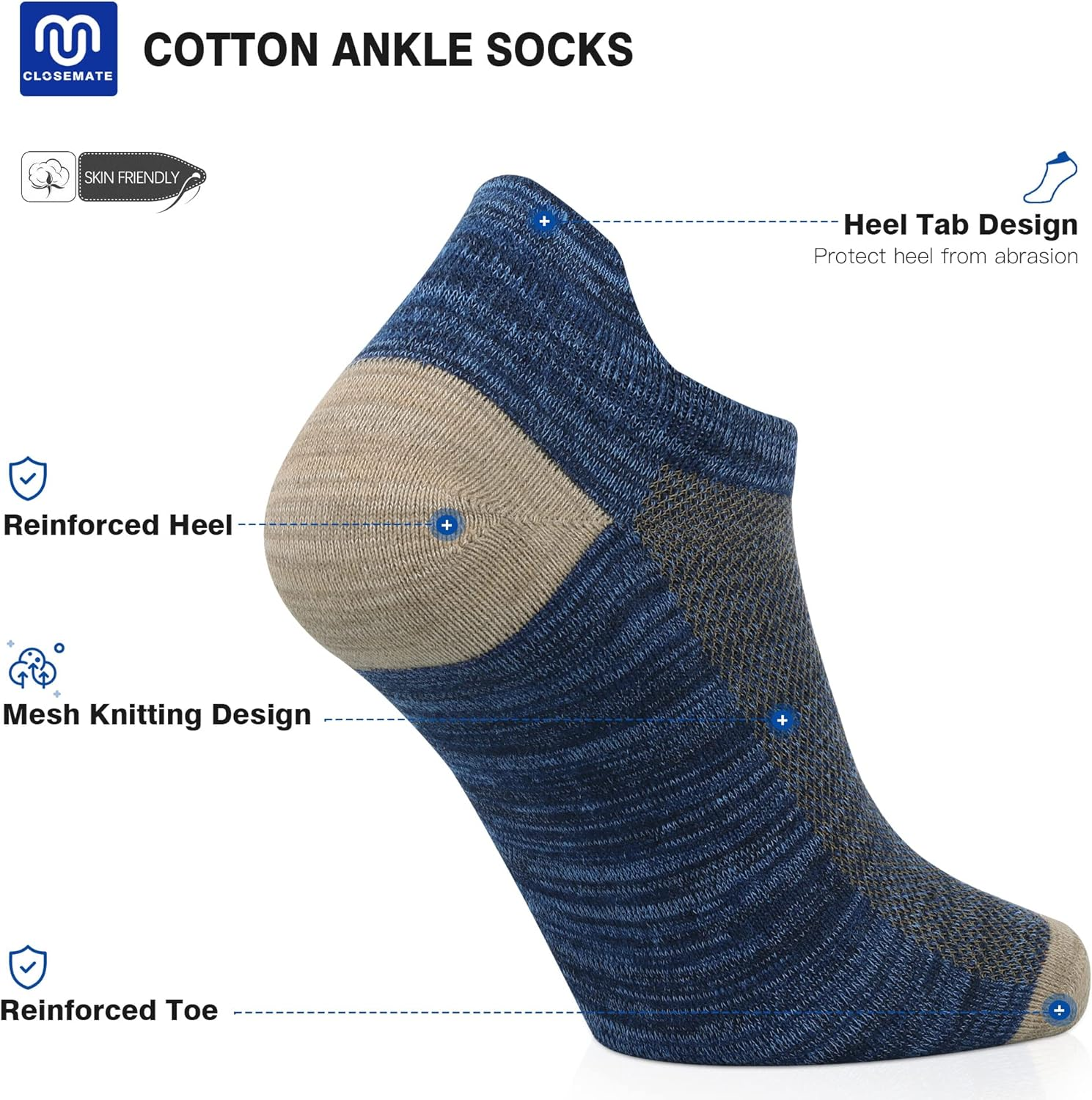 Closemate Ankle Socks for Men 5 Pairs Low Cut Colorful Socks Cotton Non Slip Short Socks image number 2