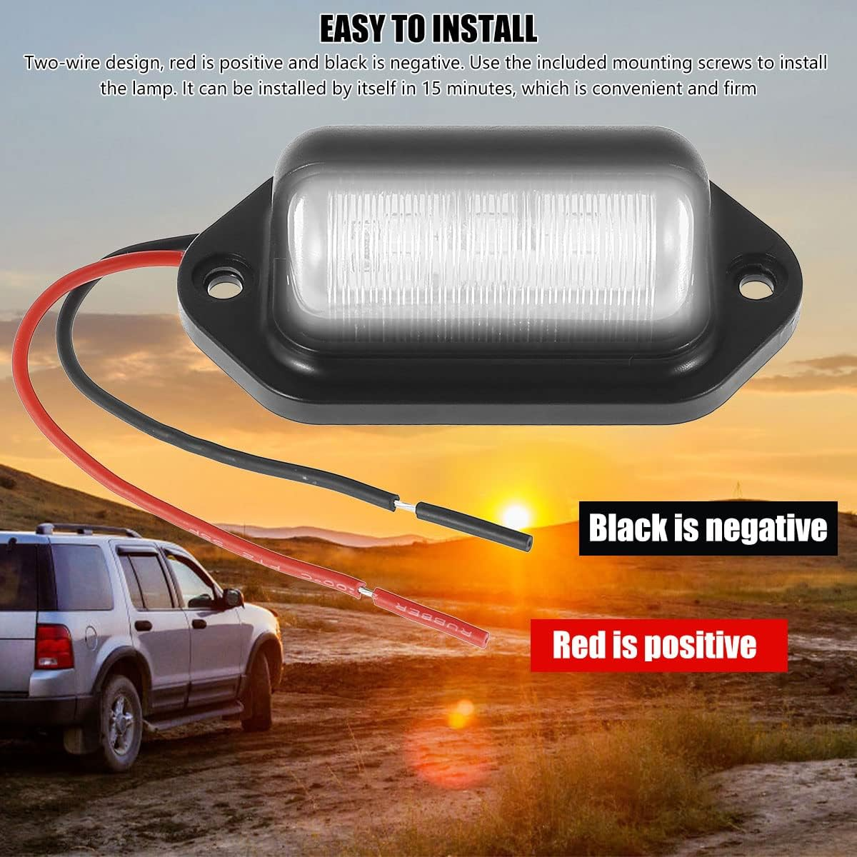 2Pcs Car Number Plate Lights 12V/24V 6 LED License Number Plate Light Waterproof LED Number Plate Lamp Step Courtesy Lights Dome Cargo Lights for Trailer Truck SUV Motorcycles Off-Road Trucks