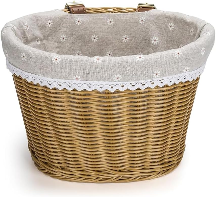 Bicycle Front Basket, Universal Storage Basket, Woven Basket, Removable Lining, Adjustable Shoulder Straps, Suitable for Bicycle and Electric Vehicle Storage Basket (Khaki) image number 1