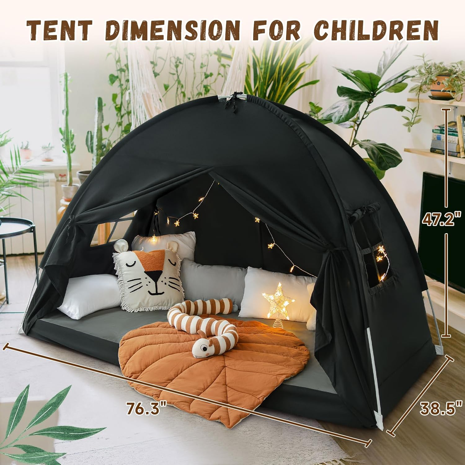 Twin Size Bed Canopy Bed Tents Dream Tent on Bed Privacy Space Blackout Sleeping Tents Indoor Breathable Portable Cottage Drafty Room Floor Bed Tents (Black) image number 5