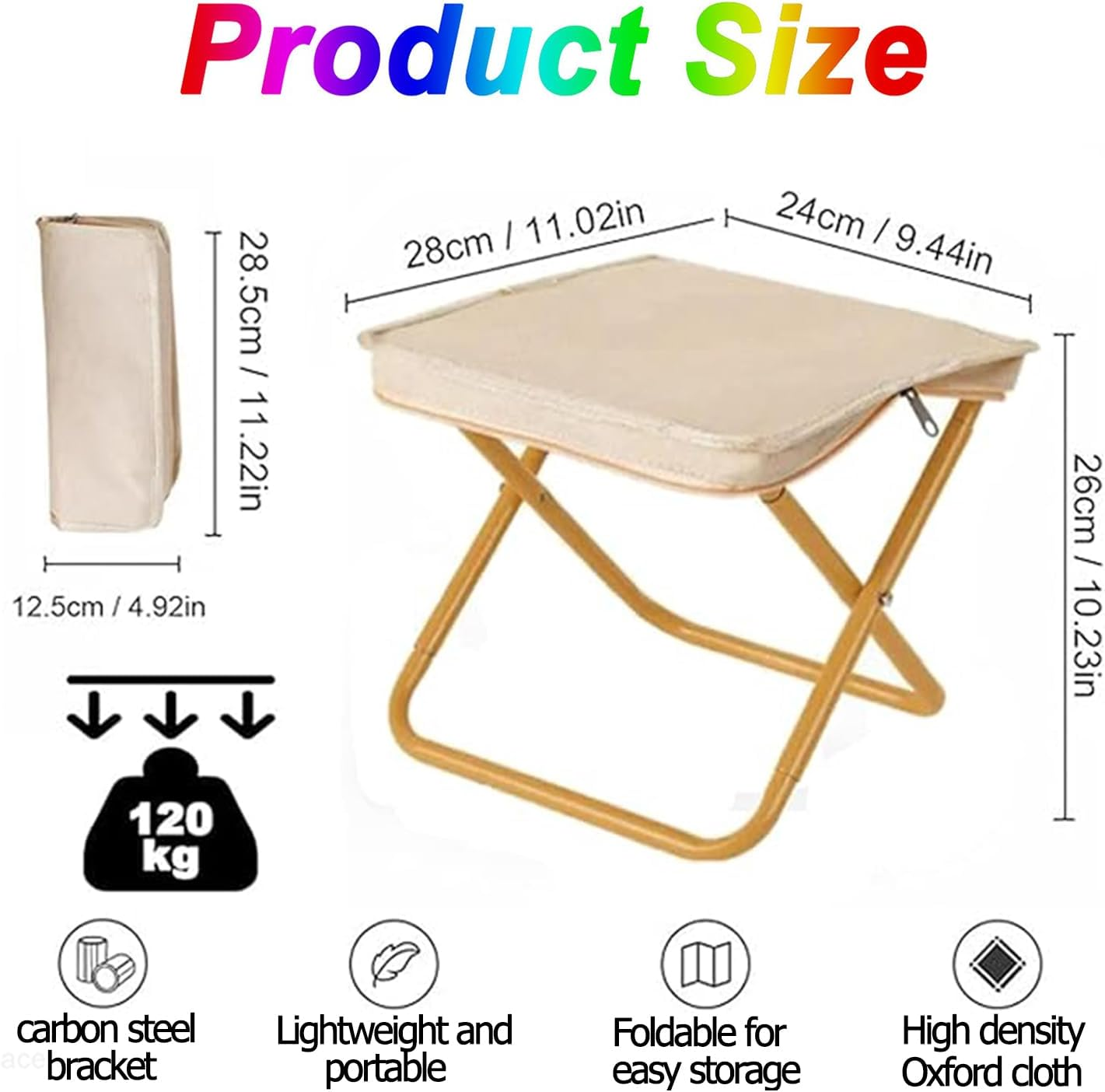 WADY Portable Chair, Portable Stool, Ultralight Travel Stool, Folding Handbag-Style Lightweight Camping Stool, Ompact Seat, for Outdoor Gardening and Beach Hiking Fishing and Camping (Black)