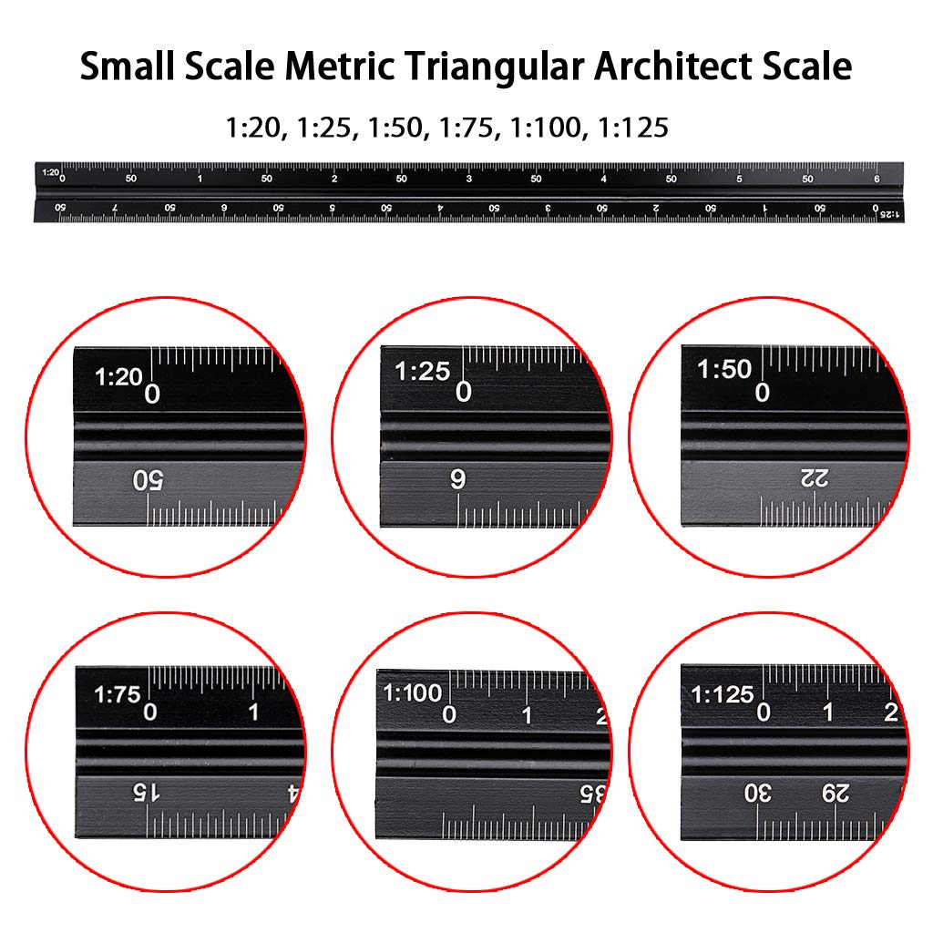 Ownmy 30CM Solid Aluminum Metric Triangular Architect Scale Ruler Set, Architectural and Engineer Scale Ruler Set Professional Laser Etched Scales Drafting Rulers for Blueprints and Civil Engineering image number 2