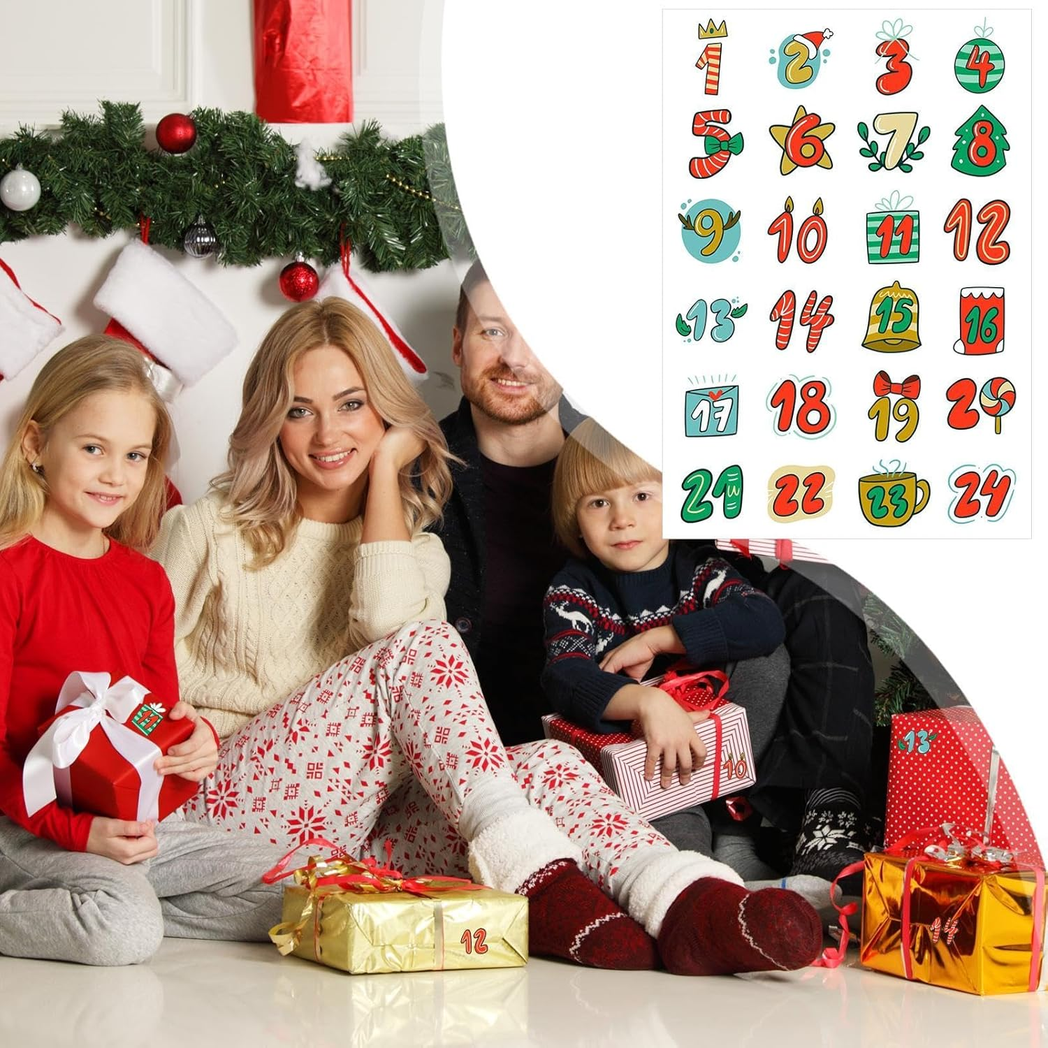 Christmas Countdown Decals | 1-24 Christmas Card Envelope Stickers - Holiday Countdown Sealing Decals for Home Use image number 5