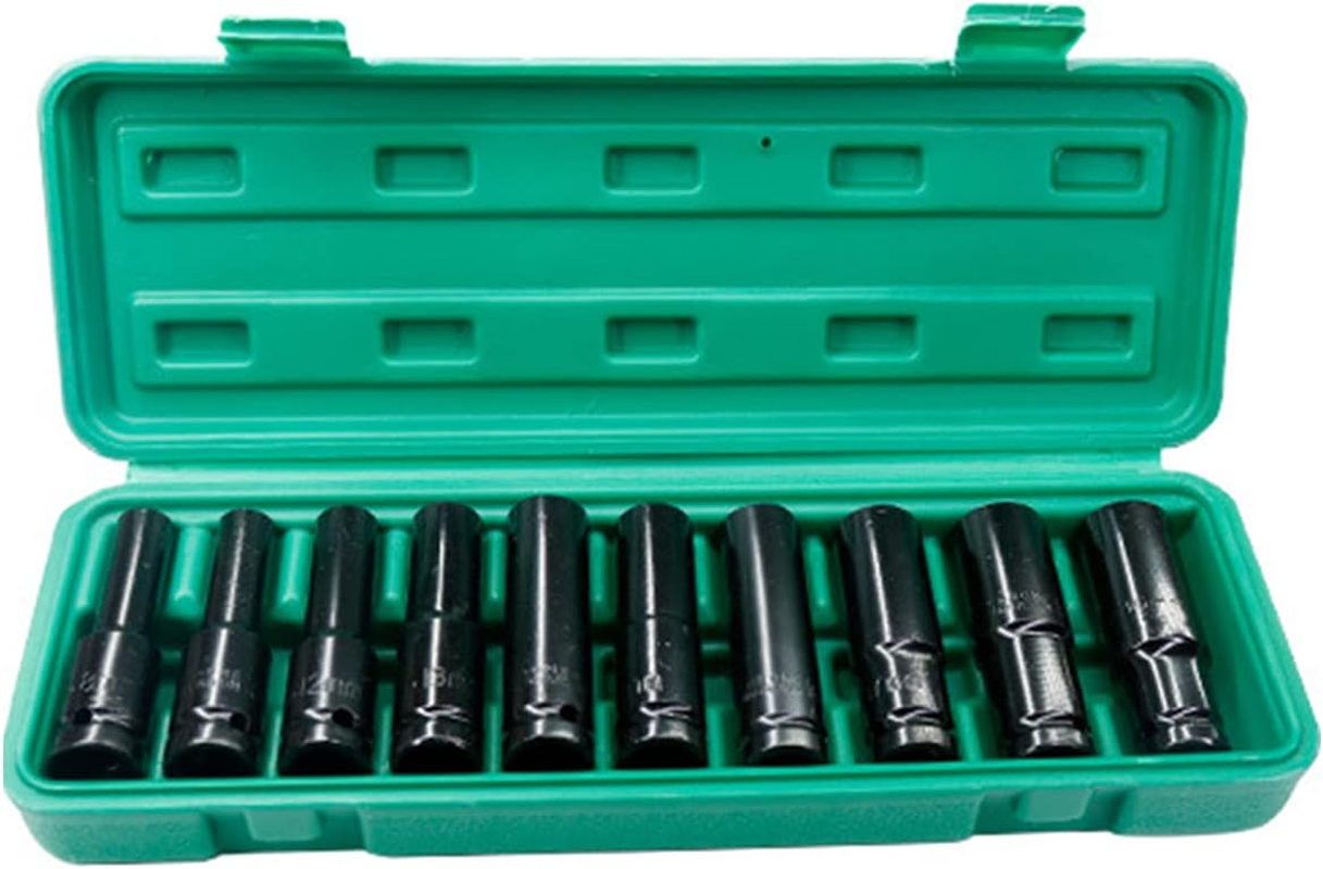 Yasao 1/2Inch Drive Hex Impact Socket Set 10-Piece Deep Socket Metric Sizes 8-19Mm Carbon Steel with Storage Box image number 2
