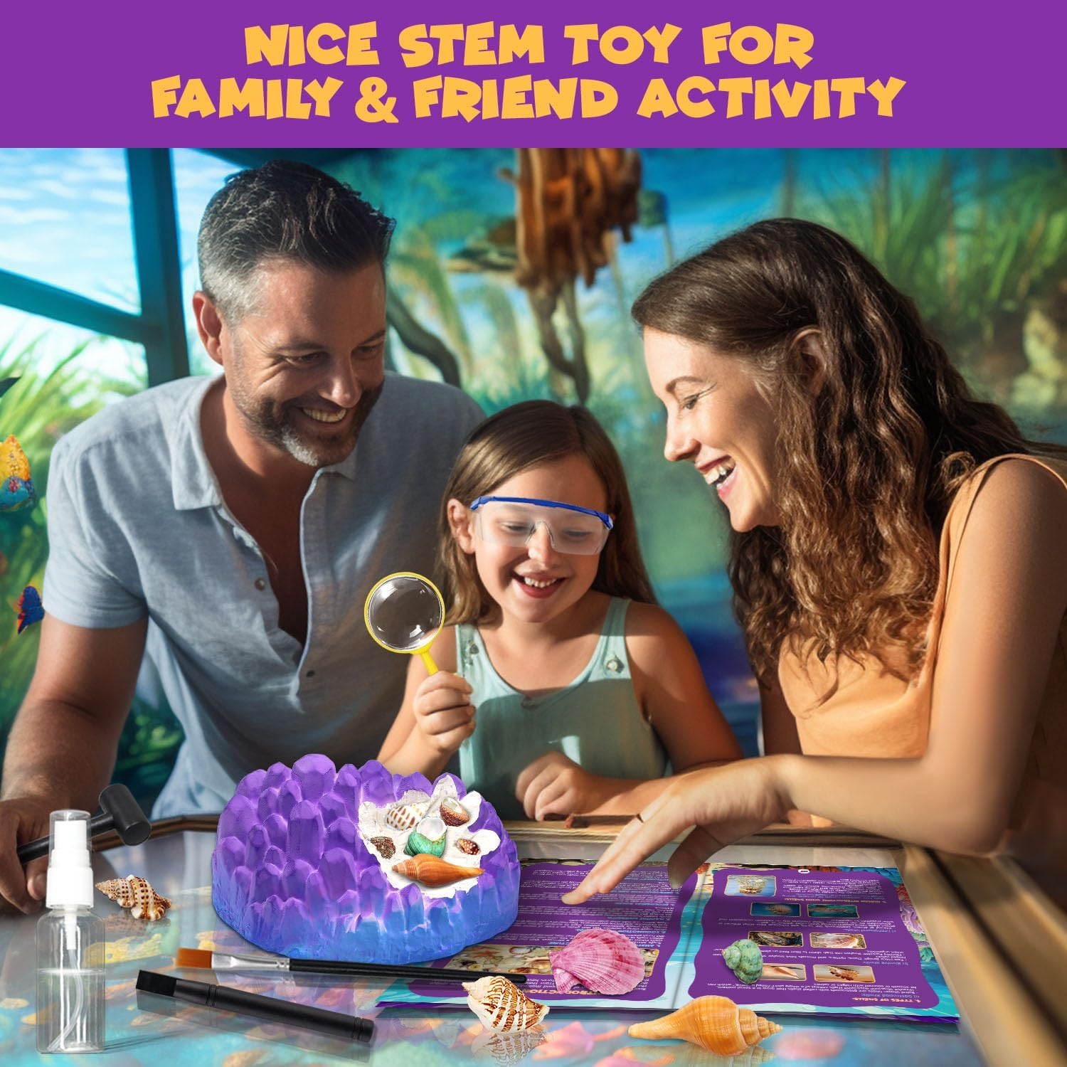 PIBEX Ocean Fossil Dig Kit, Dig up 20+ Real Shells & Seasnails, STEM Educational Activity Set Sea Creatures Excavation Toy for Kids, Marine Biology Geology Science Kit, Toy for Boys and Girls Age 6+ image number 5