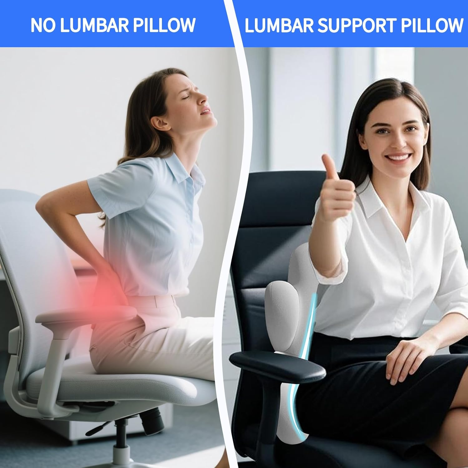 Lumbar Support Cushion for Pain Relief, Lower Back Support Pillow with Adjustable Strap, Ergonomic Memory Foam Back Rest Cushion for Office Chair & Car Seat (Grey) - Grey image number 3