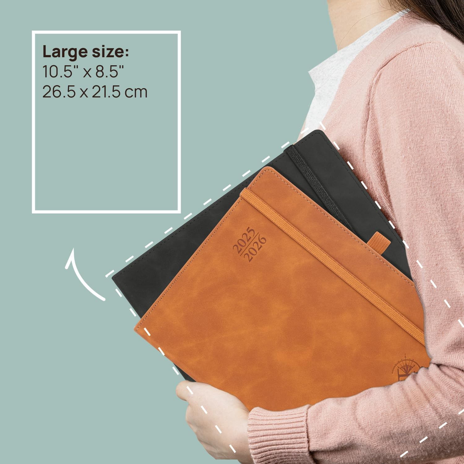 POPRUN Academic Diary Week to View 2025-2026 Large PU Leather Soft Cover 26.5 X 21.5 Cm - 25/26 Weekly Planner & Notebook in One, Inner Pocket, Monthly Tab (Lilac) image number 3