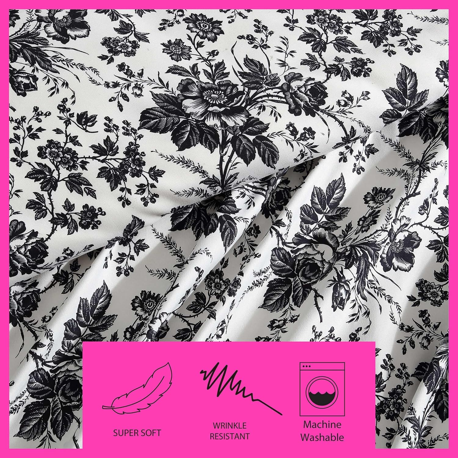 Betsey Johnson - Queen Duvet Cover, Soft Bedding Set with Matching Shams, Floral Home Decor (Betseys Toile Black, Queen) image number 5