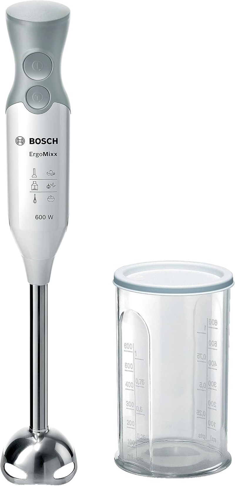 Bosch Ergomixx MSM66110 - Hand Mixer, 600 W, Turbo Function, Dome with Four Blades, with Mixing Vessel, White and Gray image number 4