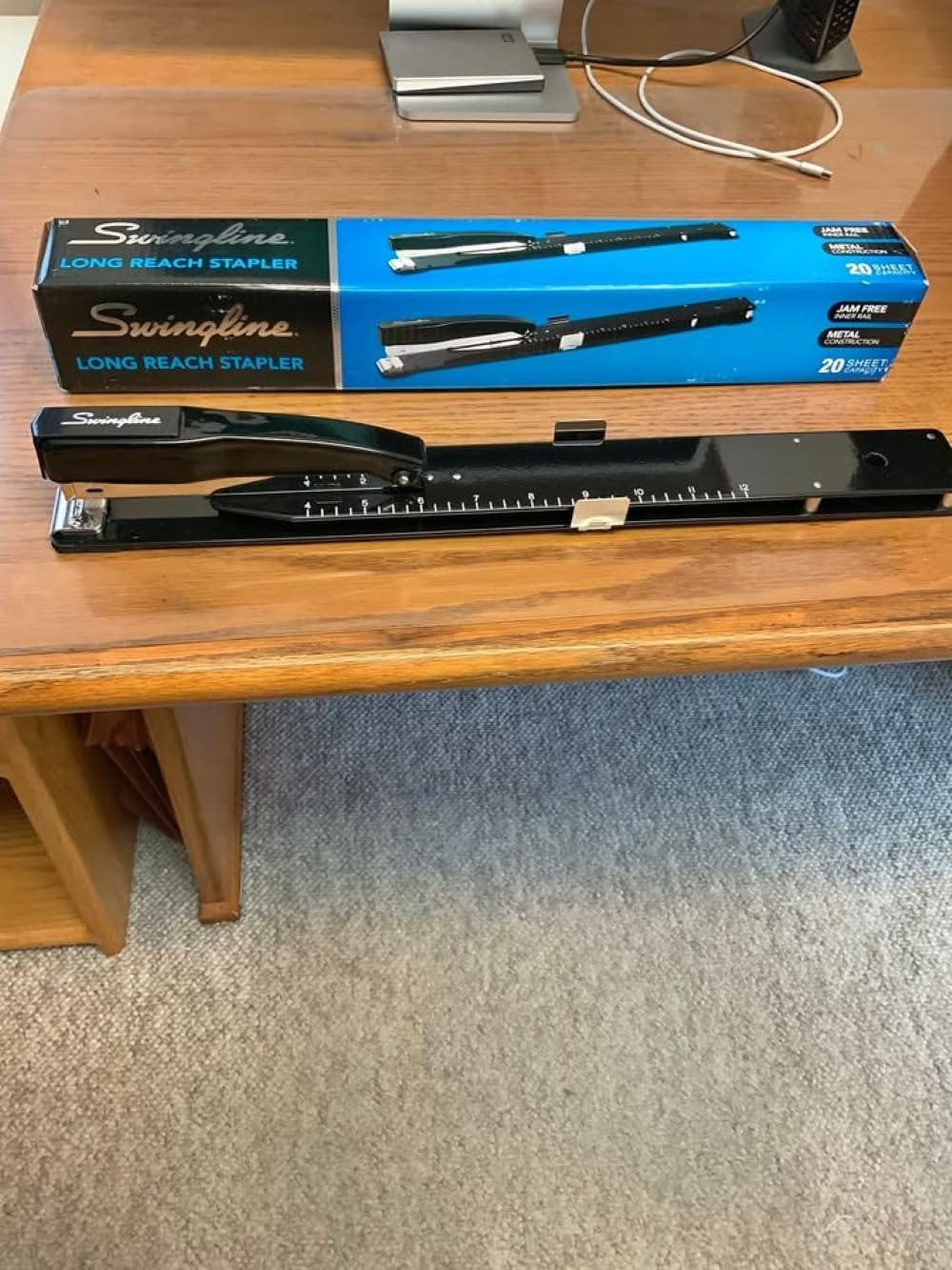 Swingline Heavy Duty Stapler with Built-In Ruler & Adjustable Locking Paper Guide, Desk Top Long Reach Stapler for Home Office Supplies, Staples up to 20 Sheets Office Paper, Black (S7034121P) image number 2