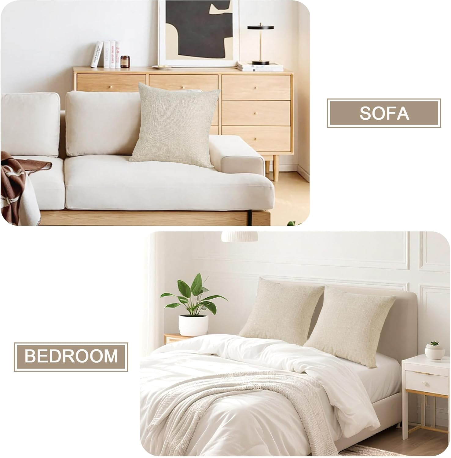 DWCN Linen Soild Throw Pillow Covers Soft Accent Cushion Case Boho Farmhouse Neutral Pillowcase for Couch Sofa Bedroom Living Room, Pack of 2, 30&times;50Cm, Beige image number 3