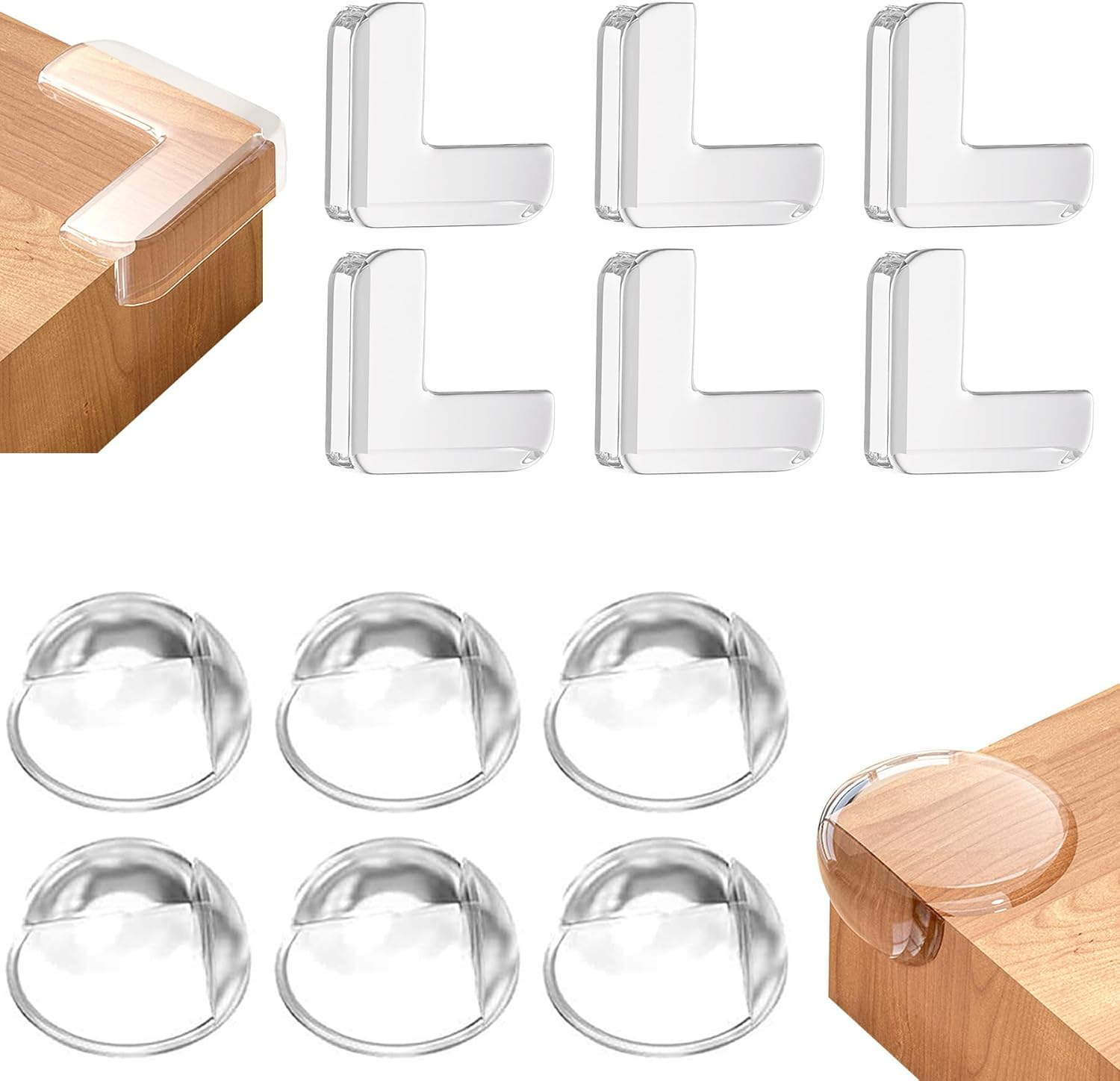 12 Pack Premium Baby Proof Corner Protectors &ndash; Transparent Soft Edge Bumpers with Strong Adhesive, 6 L-Shaped & 6 round Furniture Corner Guards for Kids and Toddlers Safety image number 1