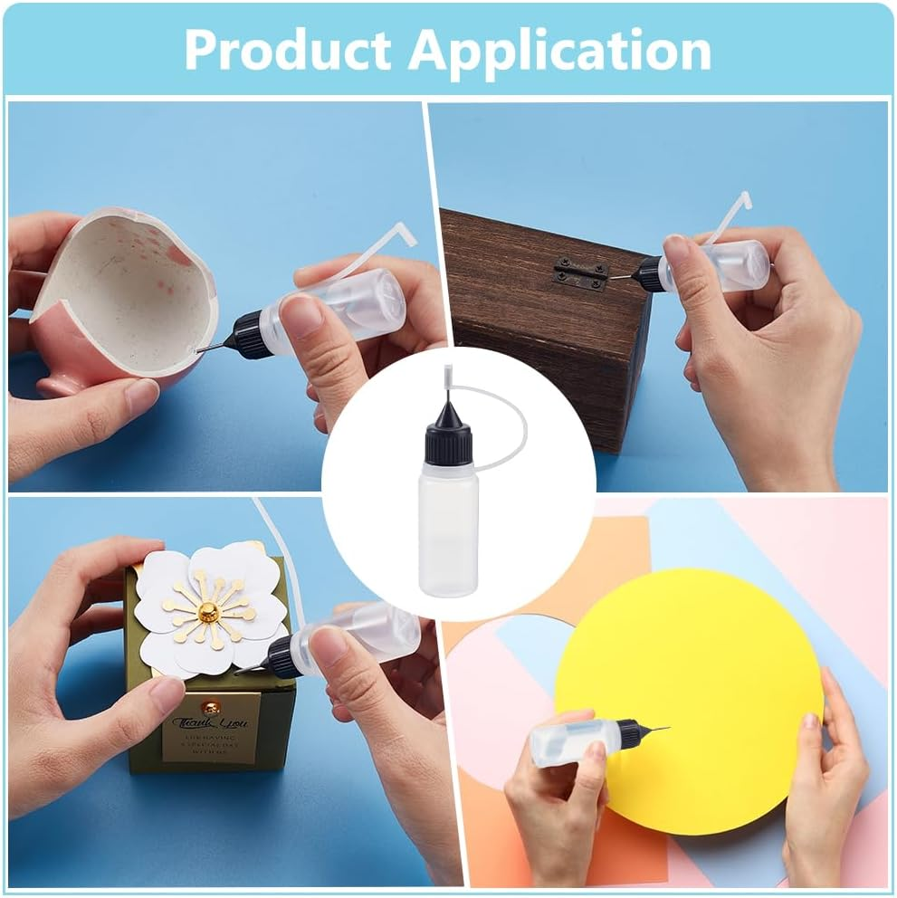 AHANDMAKER Pack of 100 Mini Needles Precision Tip Applicator 10 Ml/0. 34 Oz Glue Tips Applicator Bottles Needle Press Plastic Liquid Glue Bottle for DIY Quilling Craft image number 3