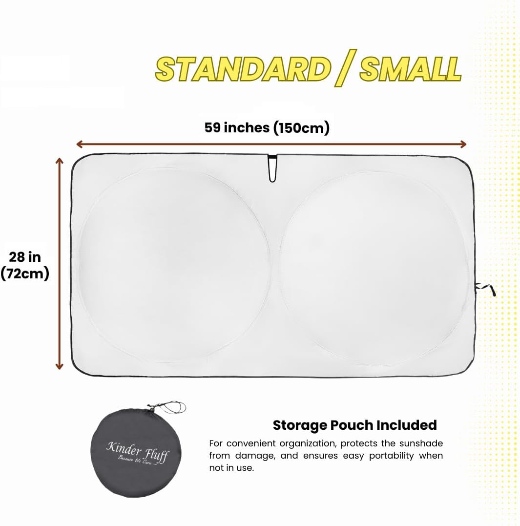 Kinder Fluff Windshield Sun Shade | Reflective & Foldable Windshield Sun Cover & 99% UV Rays Block | Car Window & Car Interior Accessories Sunshades for Windscreen & Dashboard Sun Heat - S (150X72Cm) image number 3