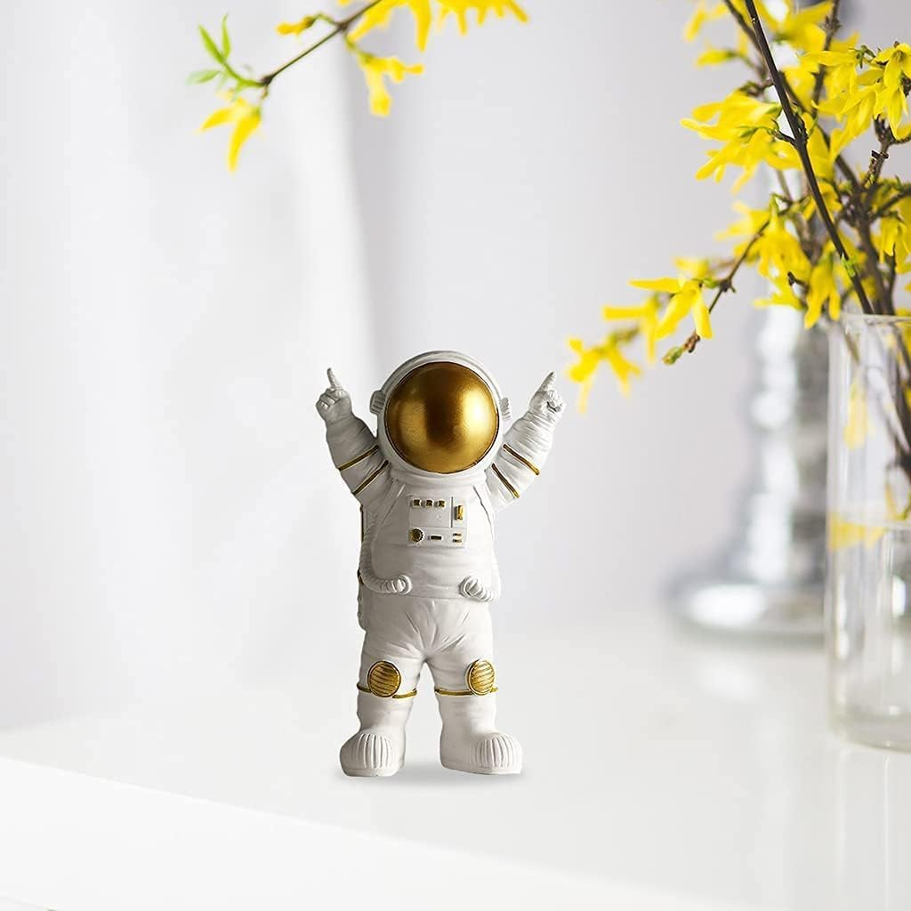 Spaceman Statue Astronaut Figurine Resin Spaceman Model Ornament Astronaut Sculpture for Home Office Desktop Tabletop Decoration - Gold Victory image number 3