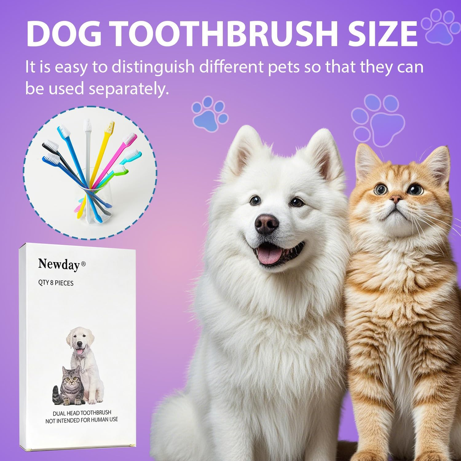 Newday Dog Toothbrush Set of 8 - Dual Headed, Dental Hygiene Convenient Soft Toothbrush to Clean Pet Teeth, Dog Tooth Brushes for Small to Large Dogs, Cats, and Most Pets, Teeth Brush in Bulk image number 5