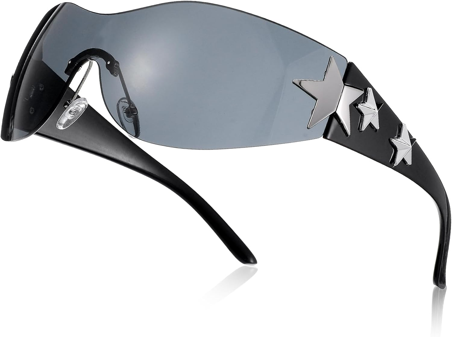 Heclia Y2K Sunglasses for Women Men Trendy Shield Wrap around Sun Glasses Large Rimless Star Sunglasses