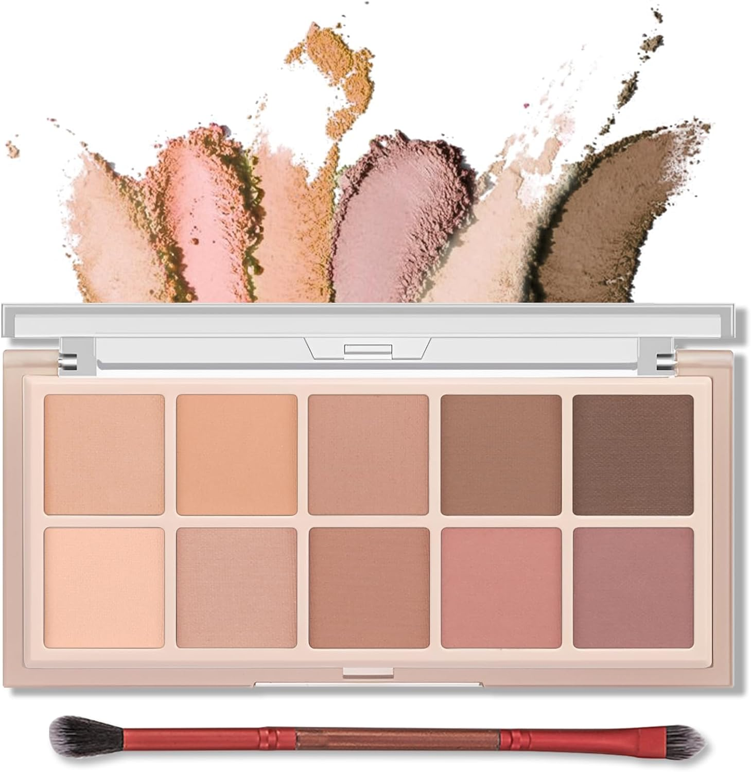 Erinde 10 Colors Eyeshadow Palette - Matte Shimmer Glitter Ultra-Blendable, High Pigmented, Natural-Looking Korean Eye Makeup, Pink Eyeshadow Palette with Brush, Milk Tea