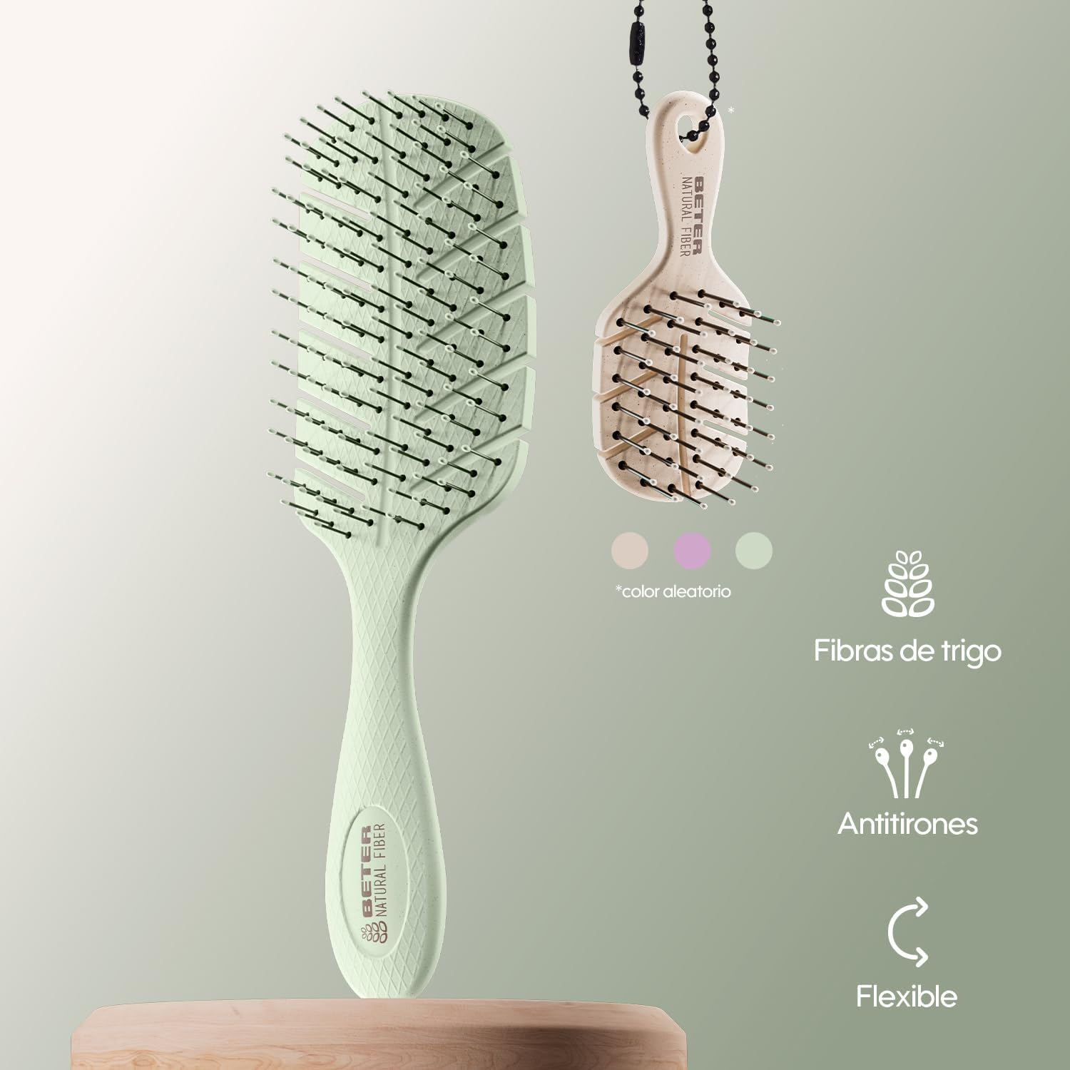 Beter - Natural Fiber Skeleton Anti-Pull Hairbrush + Charm Mini, Detangling, Anti-Tangle and Anti-Breakage, Eco-Friendly