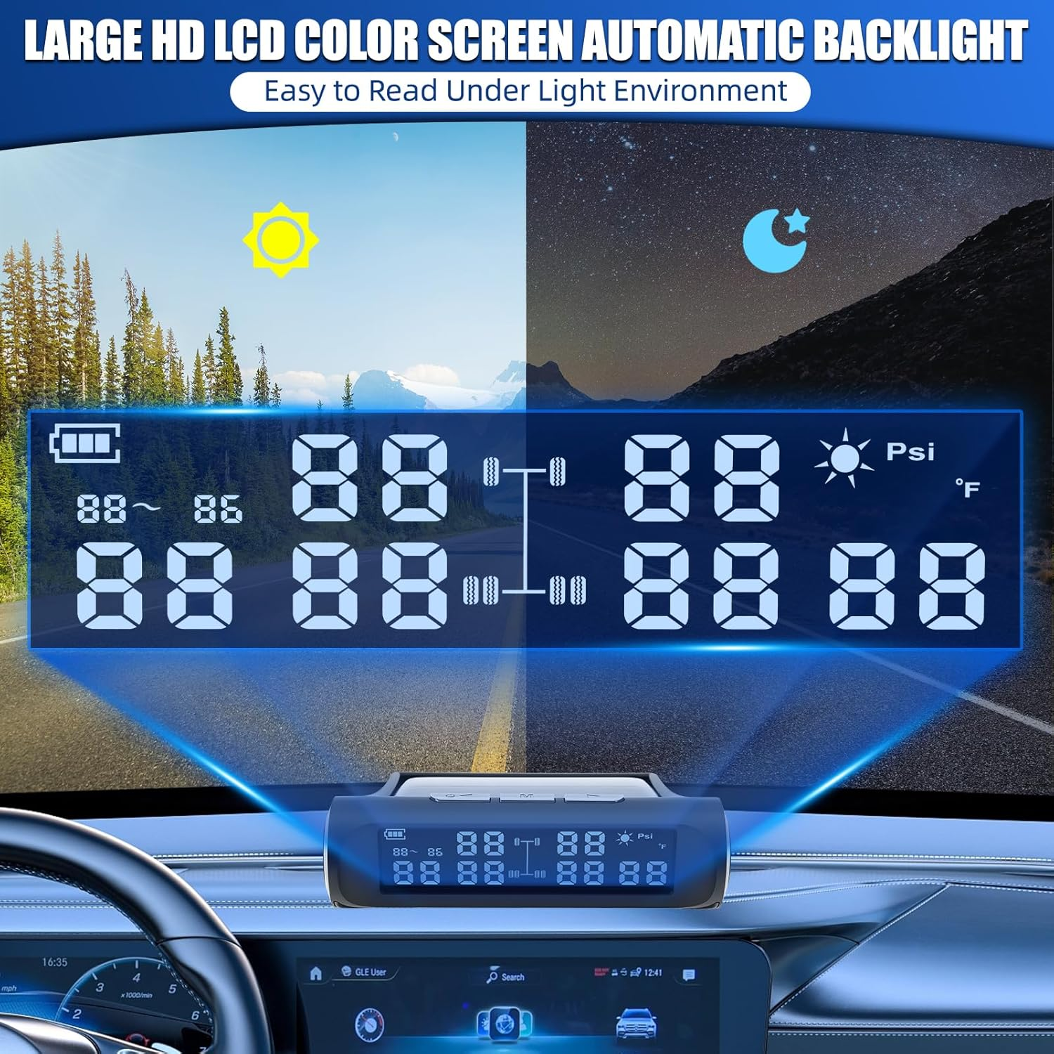 Tyre Tire Pressure Monitoring System,Trailer Tyre Pressure Monitoring System W/6 Tire External Sensors & 6 Alarm Modes,Lcd Display, Auto Sleep Mode,Tpms for RV Trailer Truck off Road Pickup(0-144 PSI) image number 3