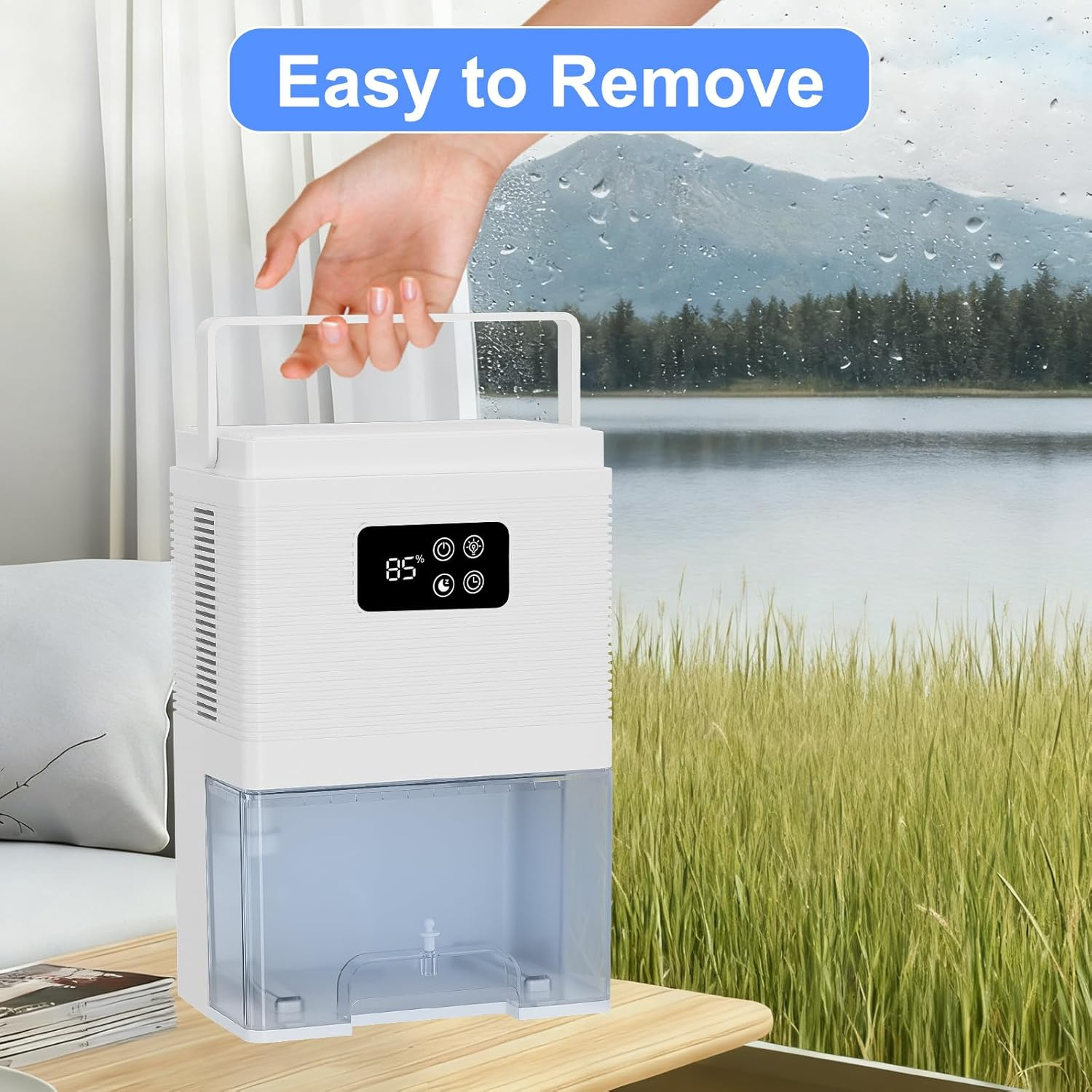 3000ML Dehumidifiers with Handle, Portable Dehumidifier Moisture Absorber, Air Purifier Dehumidifier for Home Air Purifier with Touchscreen Control, Night Lights & Auto Shut off for Room Damp image number 4