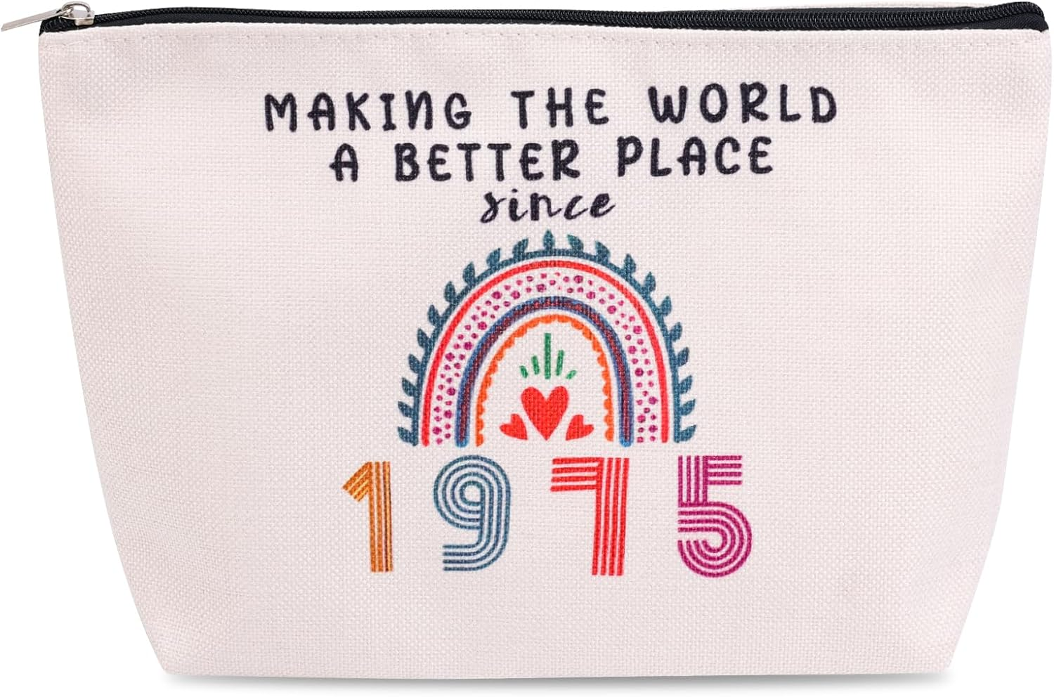 50Th Birthday Gifts for Women, Linen Travel Makeup Bags 1975 50 Year Old Birthday Gifts Cosmetic Bag Storage Bag with Zipper for Mother Wife Aunt Best Friends Sister, Off-White image number 3