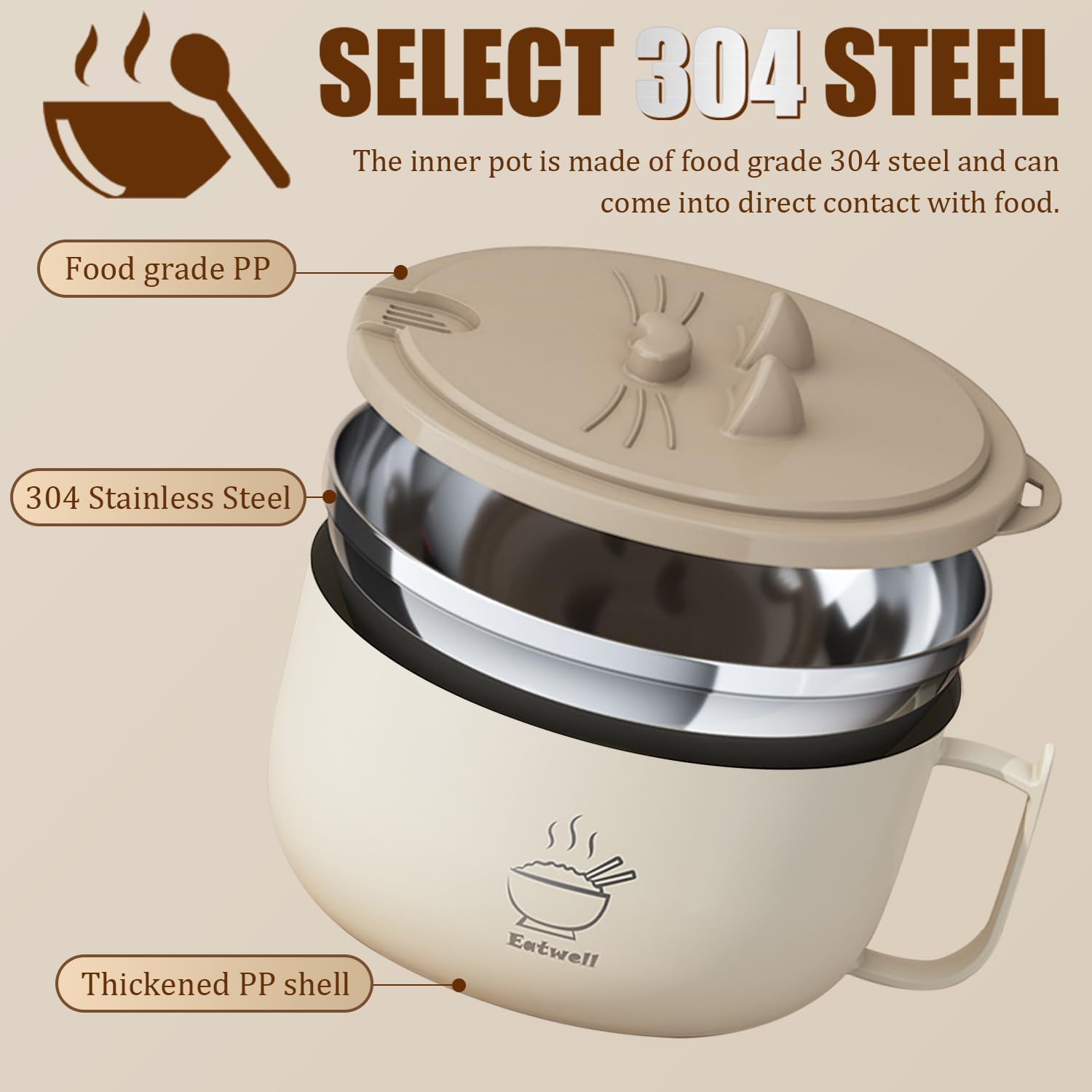 Ramen Bowl Set Noodle Bowls with Lid and Handles, Stainless-Steel Bowls with Drain Hole, Multifunctional Bowl Sets, BPA Free and Dishwasher Safe for Office College Dorm Room Instant Cooking