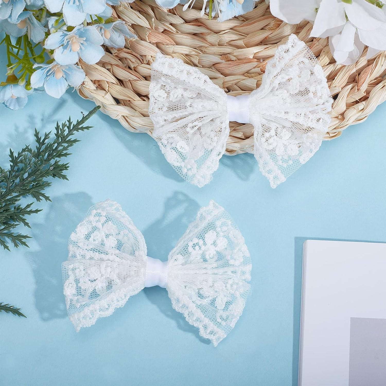 NICENEEDED 2PCS 3 Inch Lace Hair Bow Clips, Vintage Multicolor Bowknot Hair Accessories, Hair Barrettes for Different Occasions image number 3