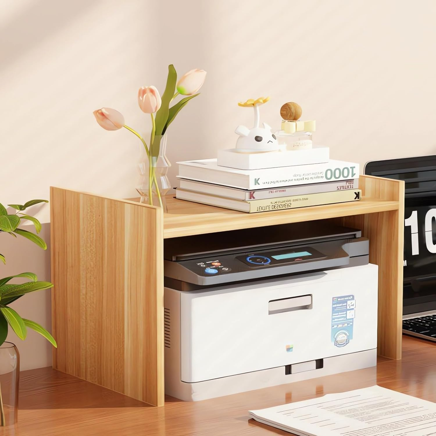 Desktop Bookshelf, Wood Tiered Storage Organiser, Wooden Bookcase A213 (White)