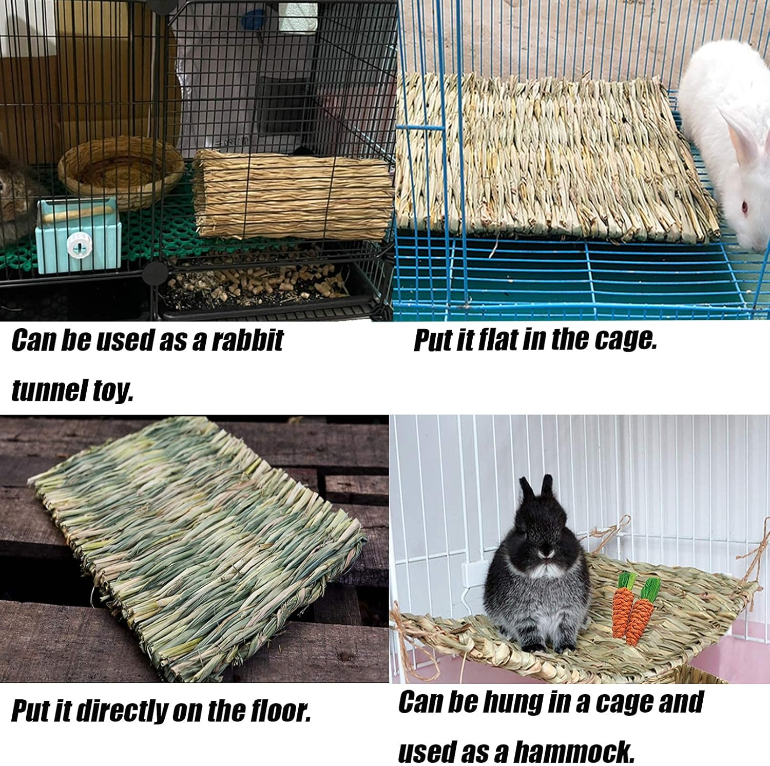 Tfwadmx Rabbit Grass Mats,16.5''X11''Large Natural Woven Seagrass Mat Bunny Sleep Bed for Chinchillas Guinea Pigs Ferret Hamster Squirrel and Small Animals -6 Pcs image number 4