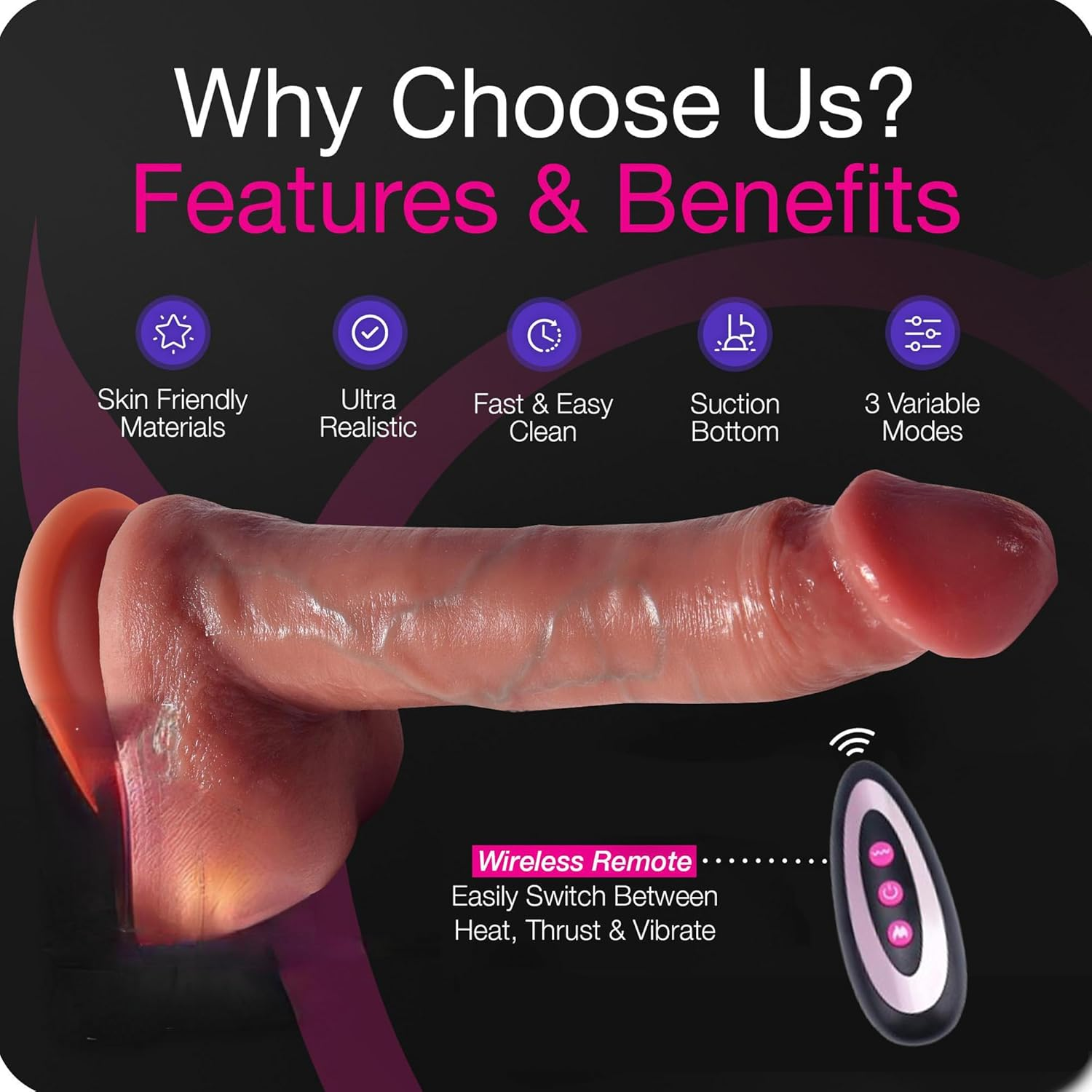 Sex Toys Thrusting Dildo Vibrator - Dildos Vibrators for G Spot, Butt Plug with 7 Thrusting & Vibrating, Adult Sex Toys Suction Cup Dildo Vibrator for Games Men Women