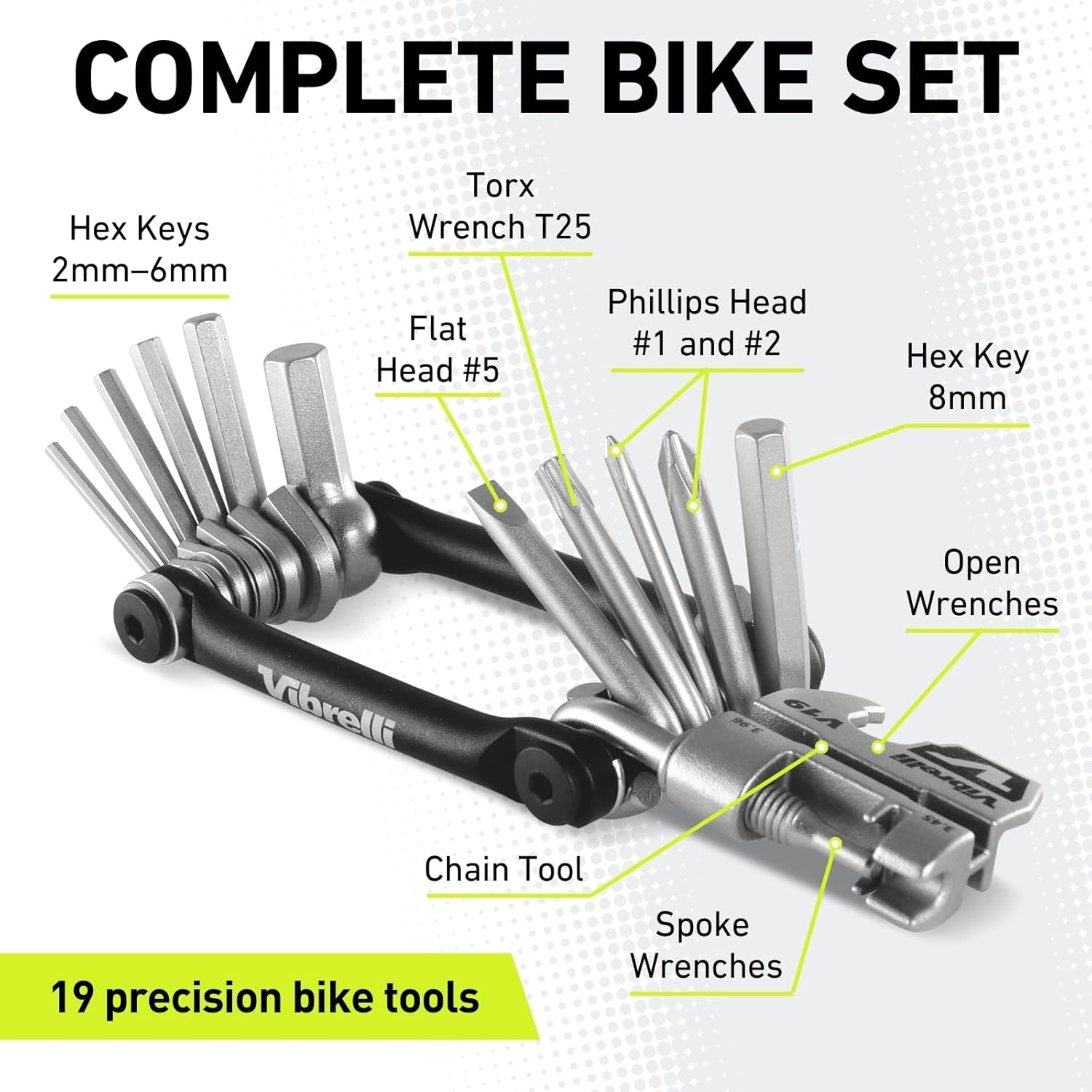 Vibrelli V19 Bike Multitool - 19 Tools - Carry Case - Glueless Puncture Kit - Bicycle Multi Tool image number 2
