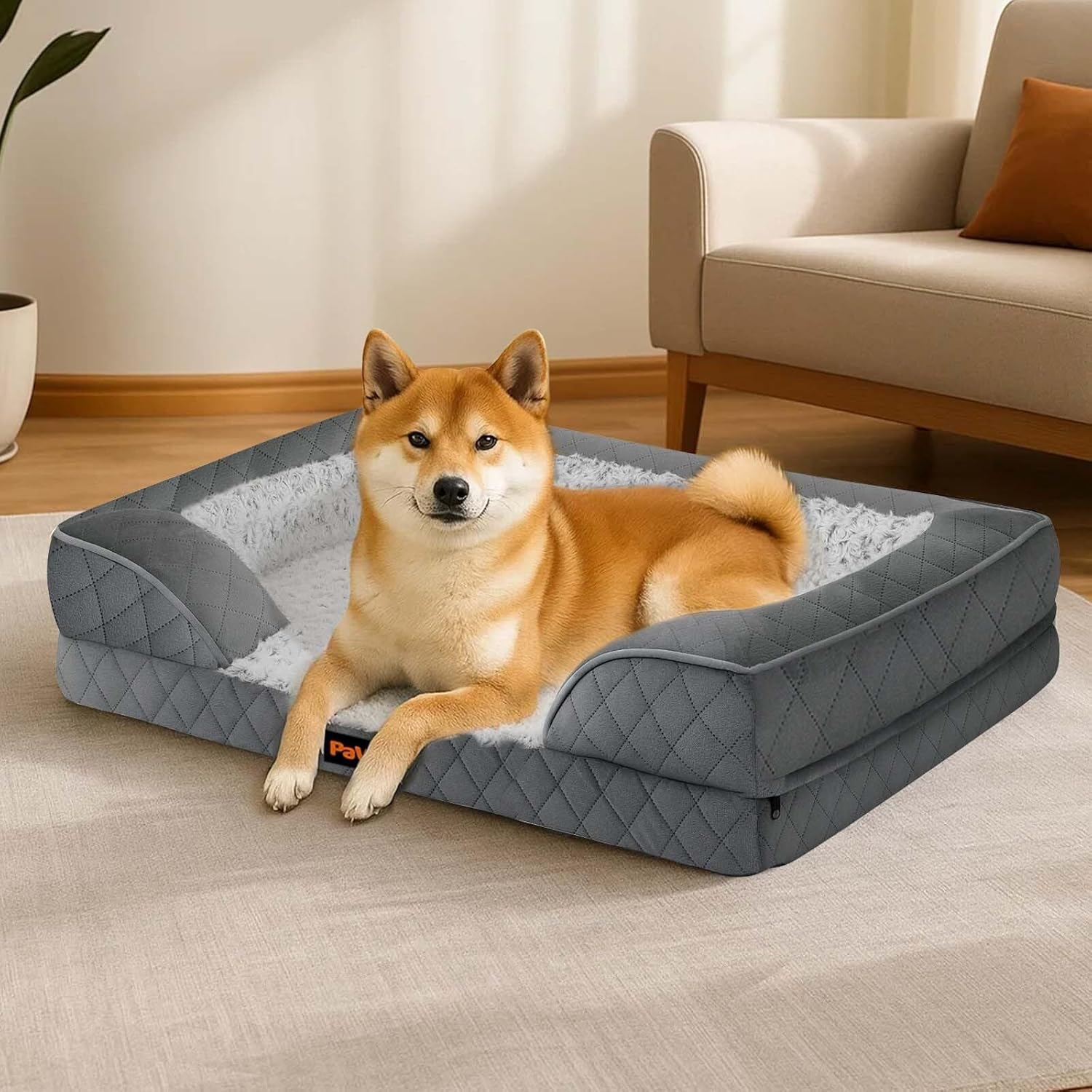 Pawz Orthopedic Dog Bed for Extra Large Dogs,Rectangle Pet Bed with Supportive Foam Bolster Couch, Durable Dog Bed Sofa,Washable Dog Bed with Removable Cover,Waterproof Lining image number 1