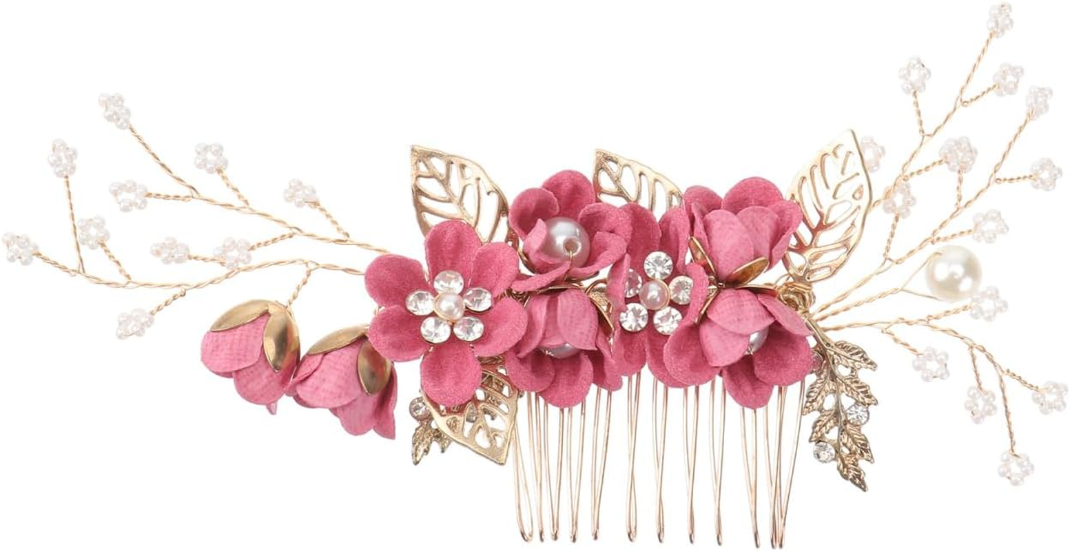 Hemobllo Side Hair Clips with Flowers for the Bride: Alloy Headpiece with Rhinestones and Flowers for Wedding Brides Hair Comb Wedding Prom Birthday Party image number 2